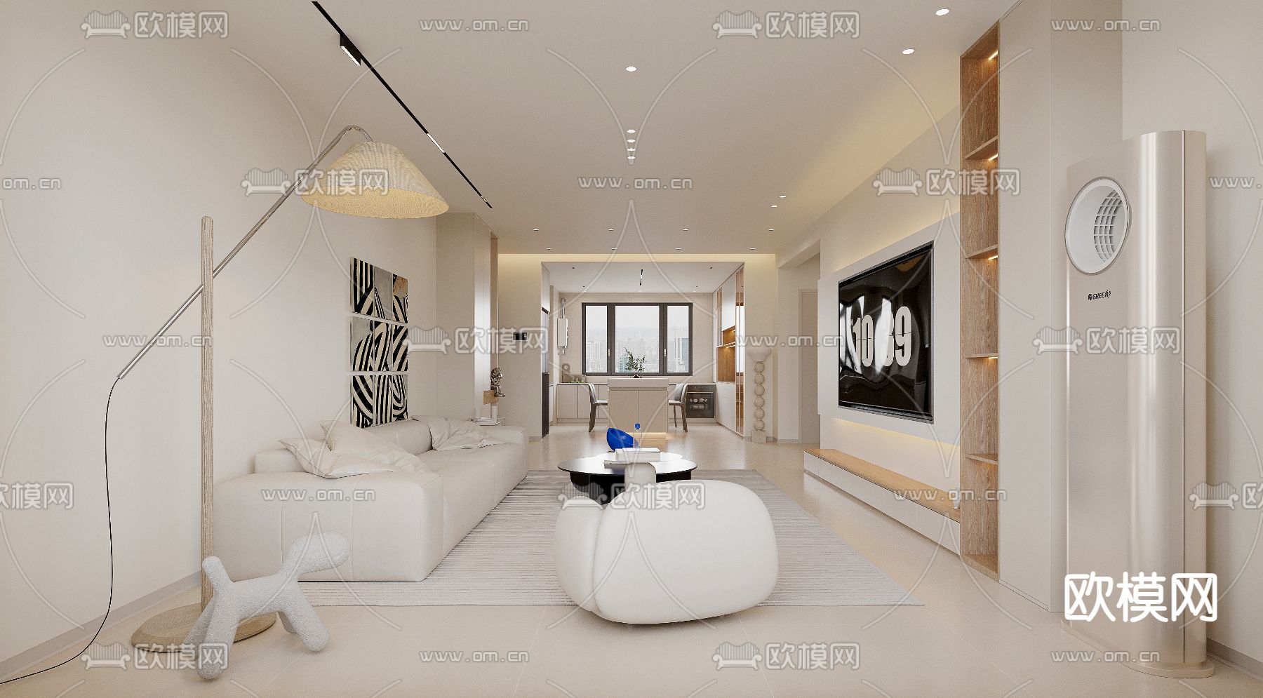 奶油风客厅 餐厅3d模型下载（渲染图3）