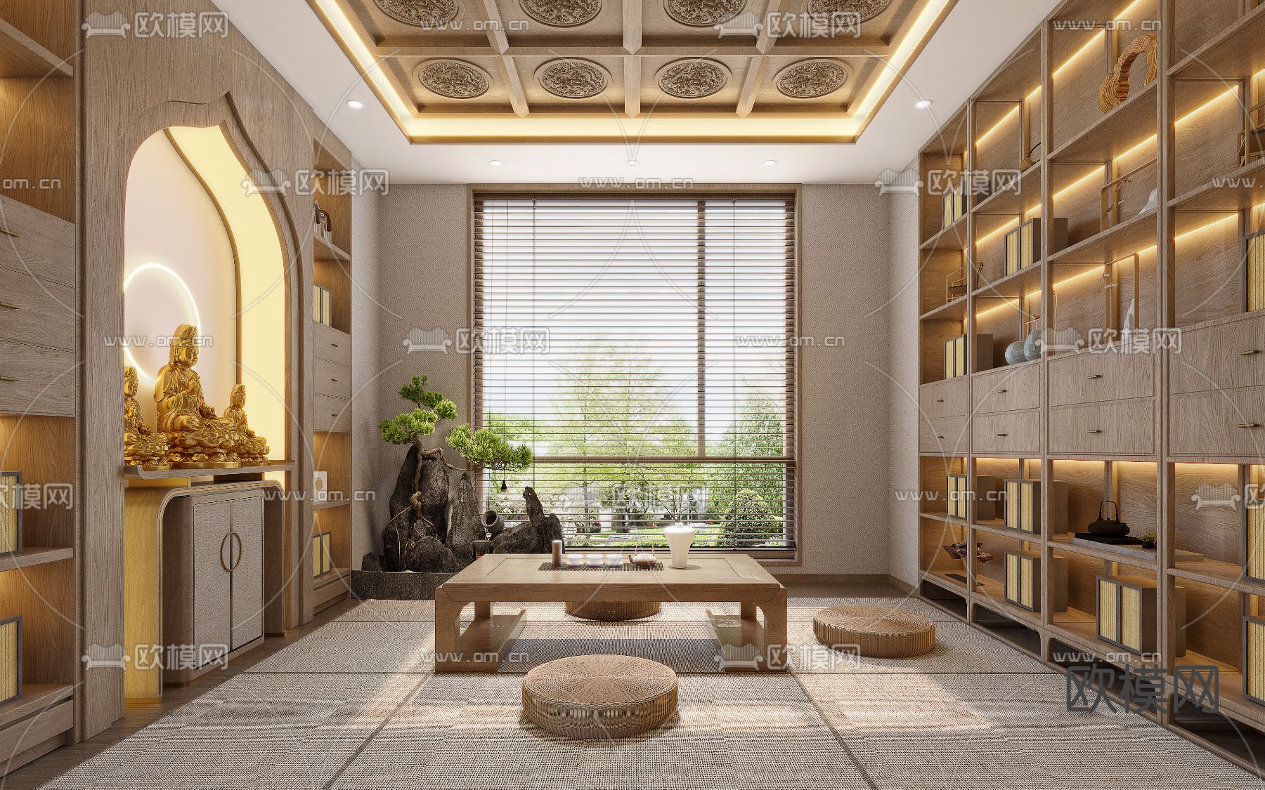 新中式佛堂 禅室 禅房3d模型下载_ID14374526_3dmax免费模型-欧模网