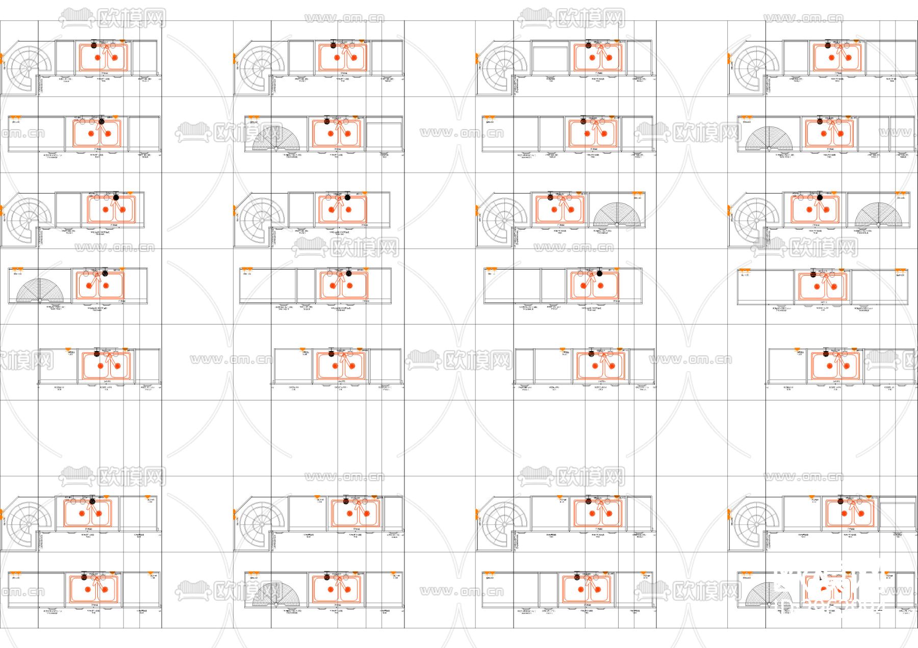 万科橱柜标准化布局图块cad图库下载（渲染图2）