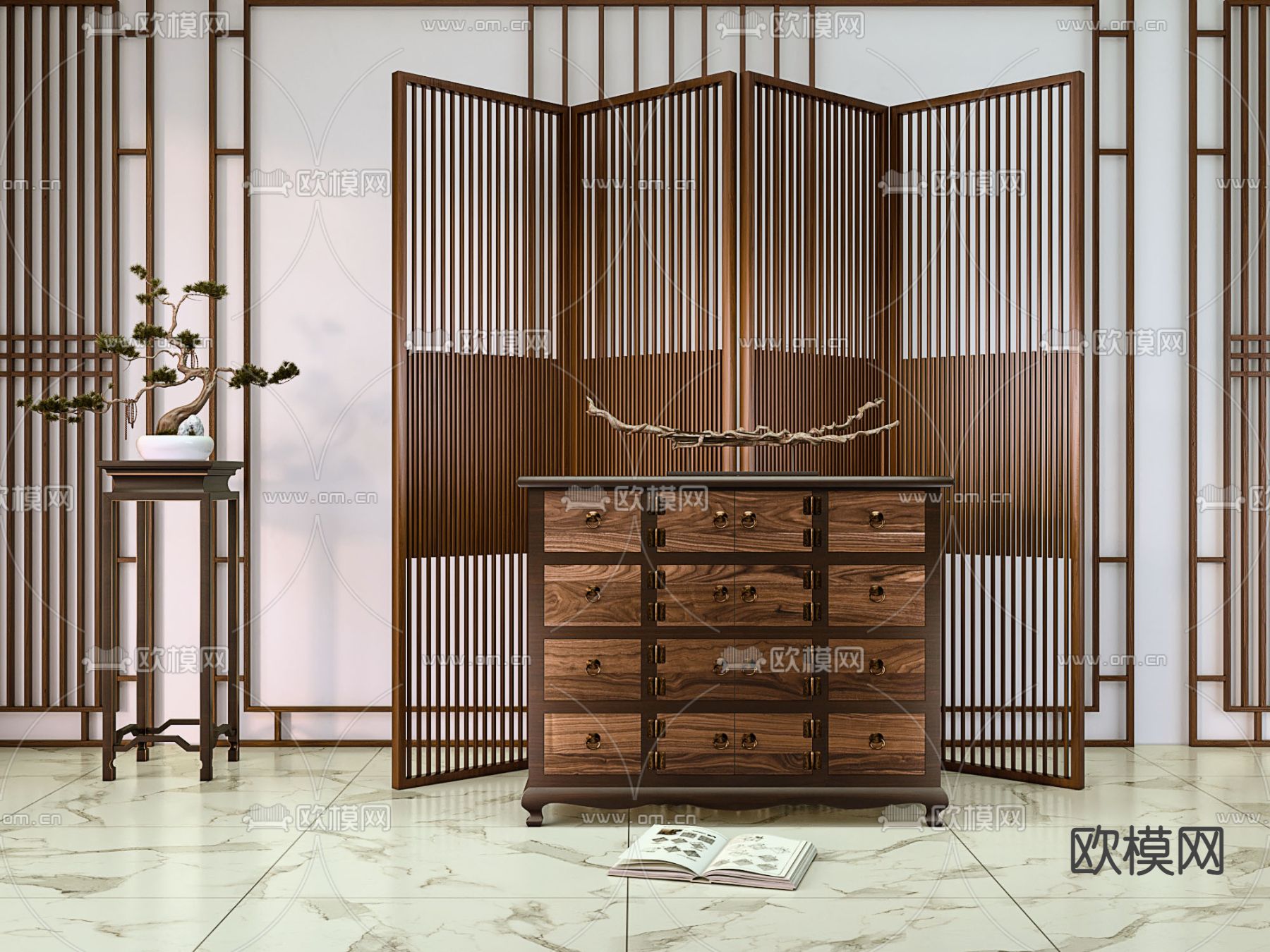 新中式边柜 斗柜3d模型下载