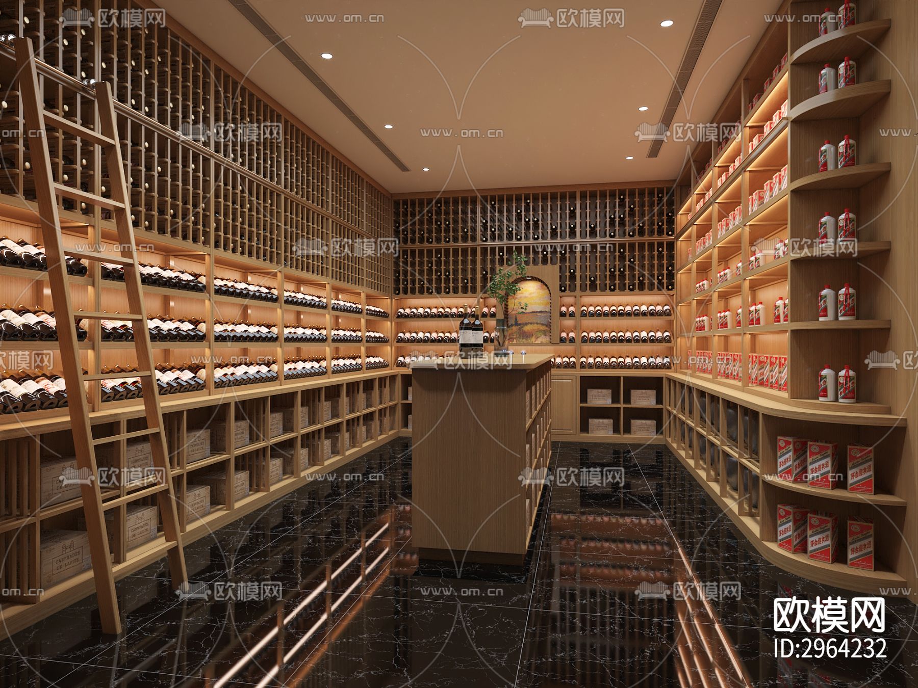 实木红酒窖 恒温柜 展示柜cad施工图下载（渲染图1）