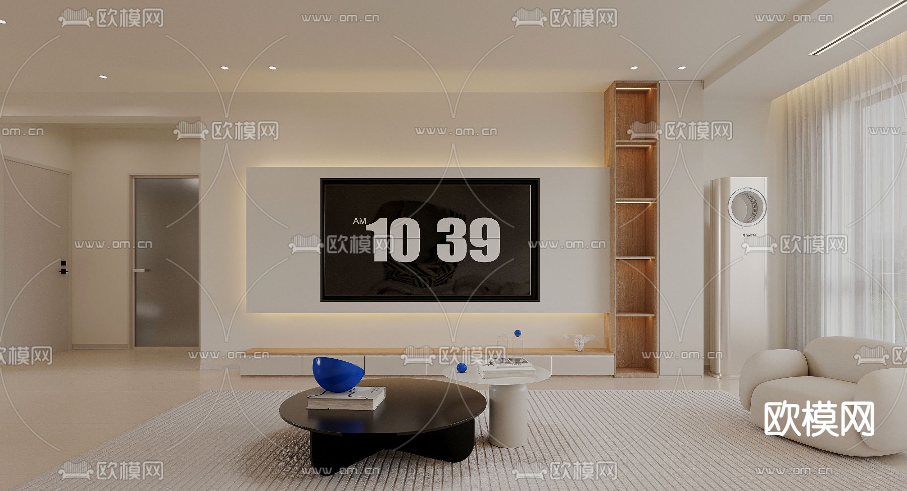 奶油风客厅 餐厅3d模型下载（渲染图2）