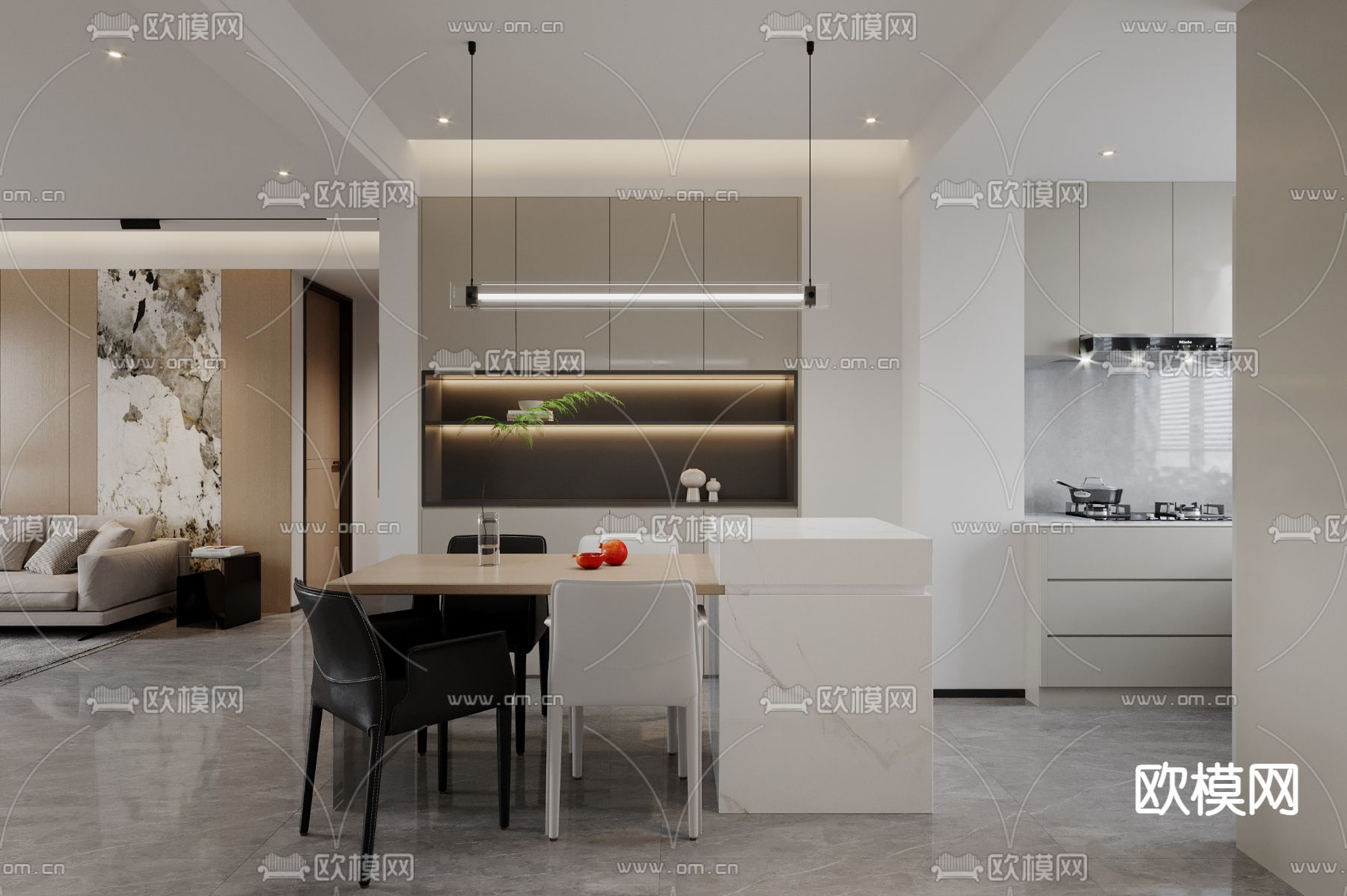 现代客餐厅3d模型下载（渲染图2）