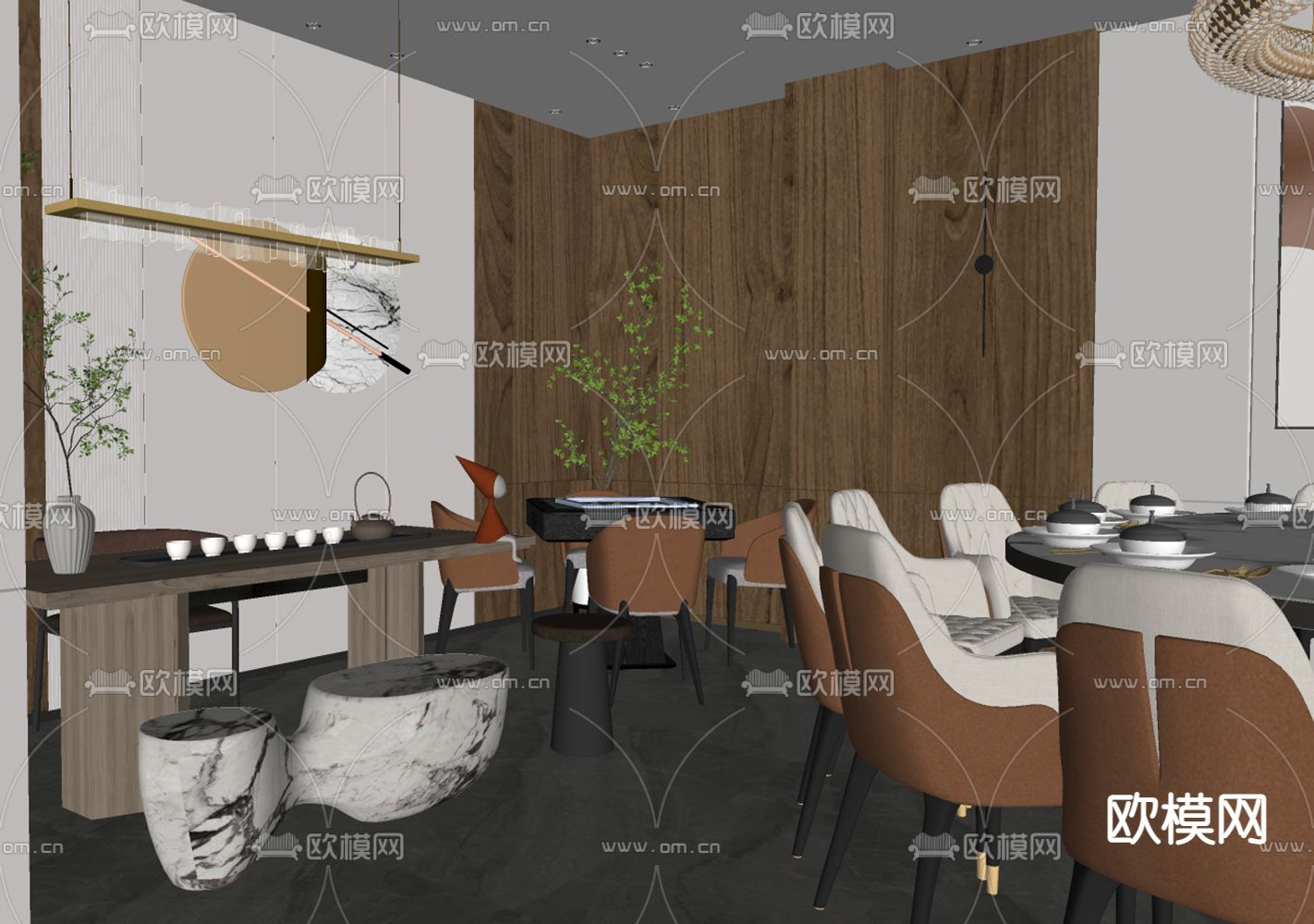 现代餐厅包厢su模型下载（渲染图3）