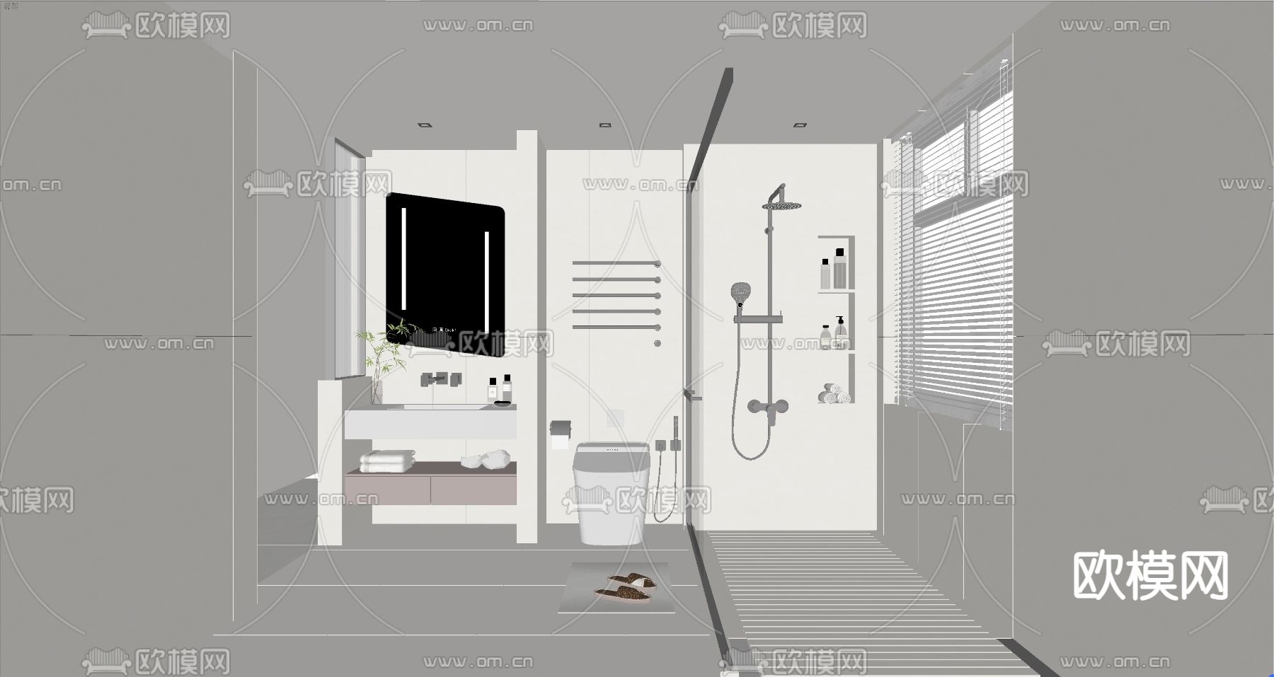 现代卫生间su模型下载（渲染图1）