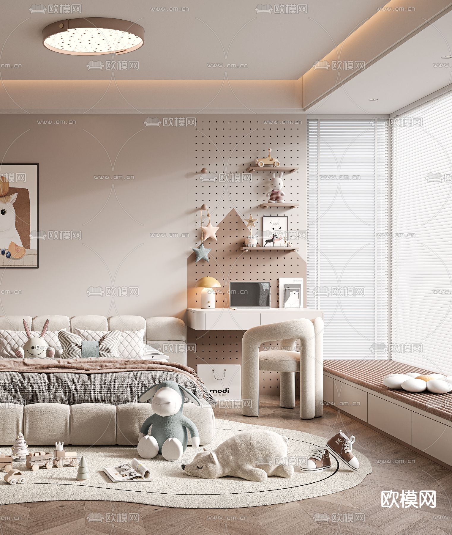 现代儿童房 女孩房 小孩房3d模型下载（渲染图3）