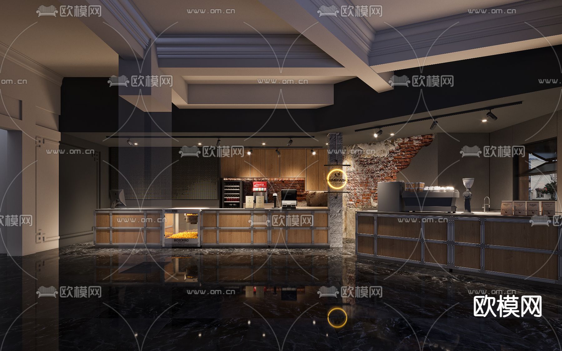 工业风咖啡店 咖啡厅3d模型下载（渲染图1）
