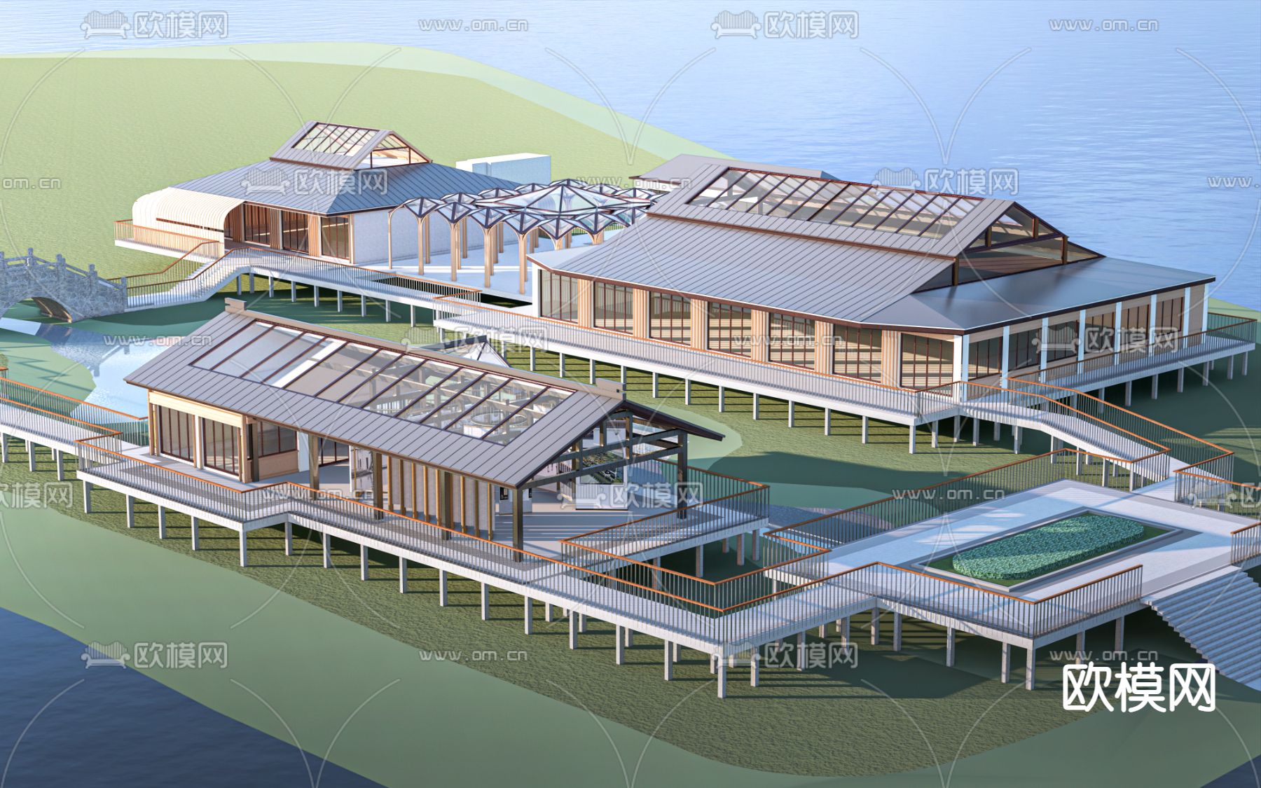 新中式会所建筑su模型下载（渲染图2）