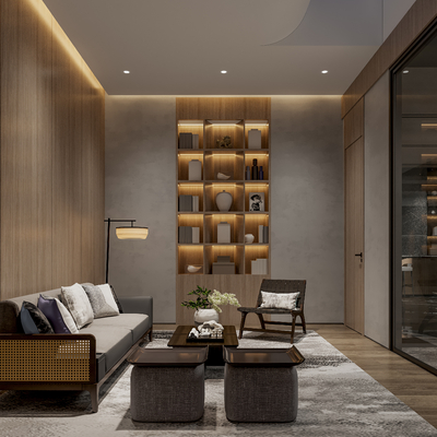  新中式接待室su模型 