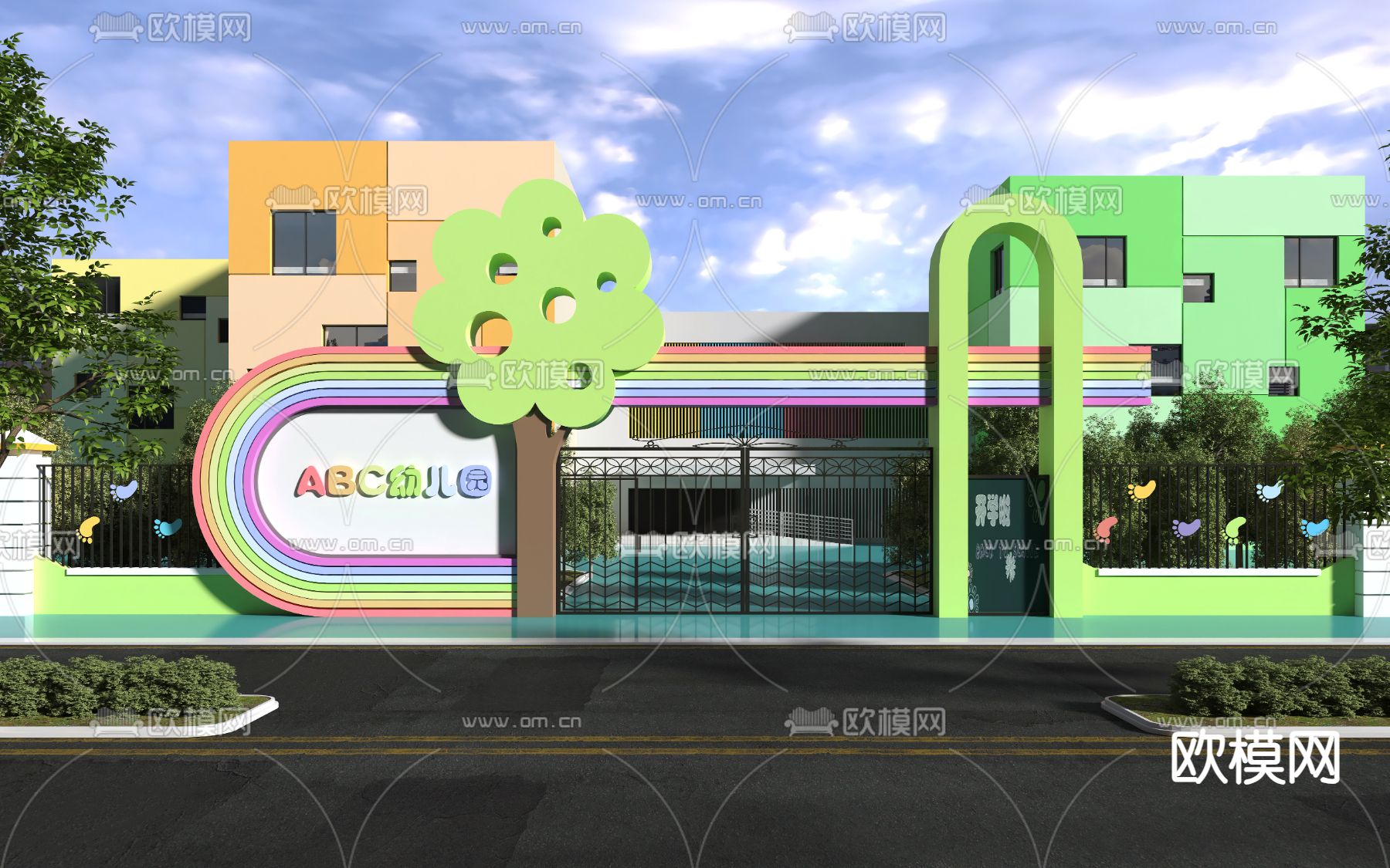 幼儿园门头 入口大门3d模型下载