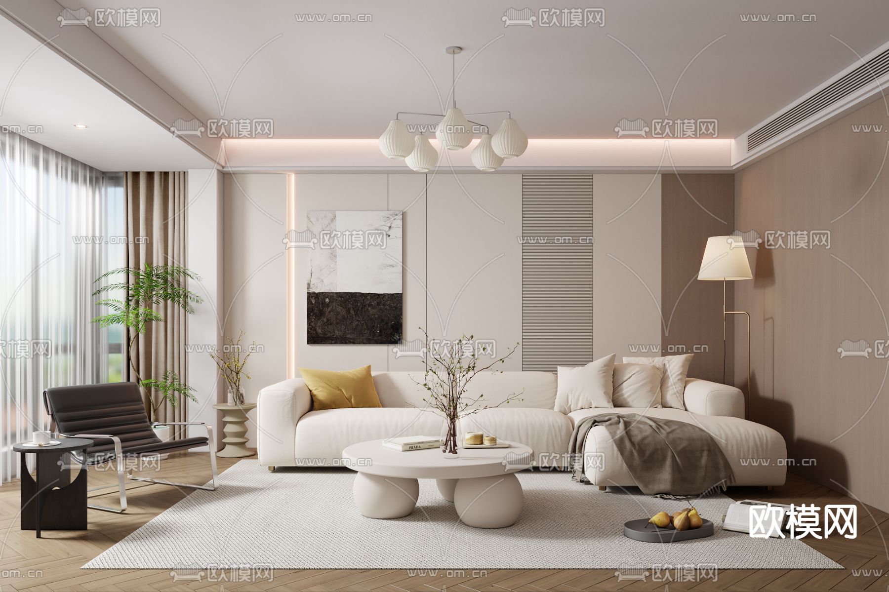 现代客厅3d模型下载