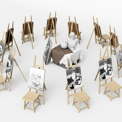  画架 美术器材su模型 