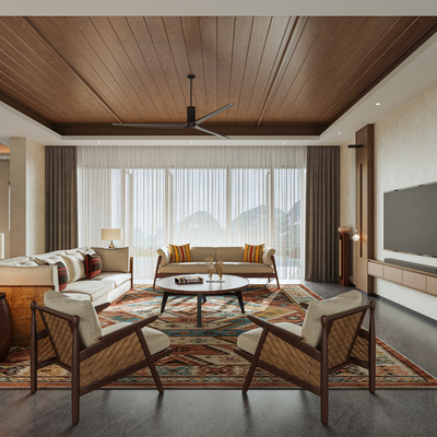  侘寂民宿客厅su模型 