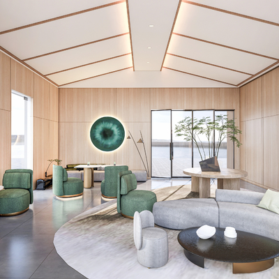  现代休息区 洽谈区su模型 