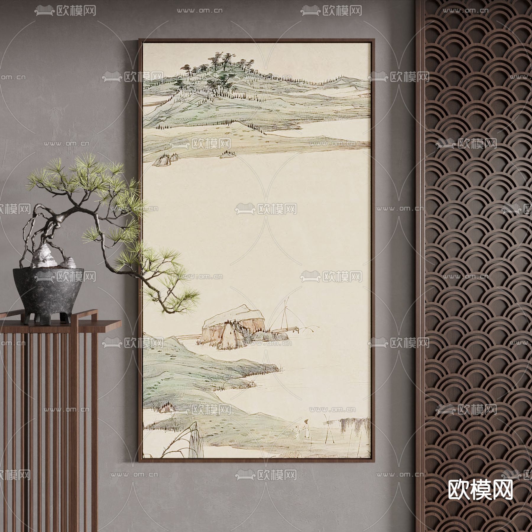 新中式装饰画 山水画 艺术画3d模型下载