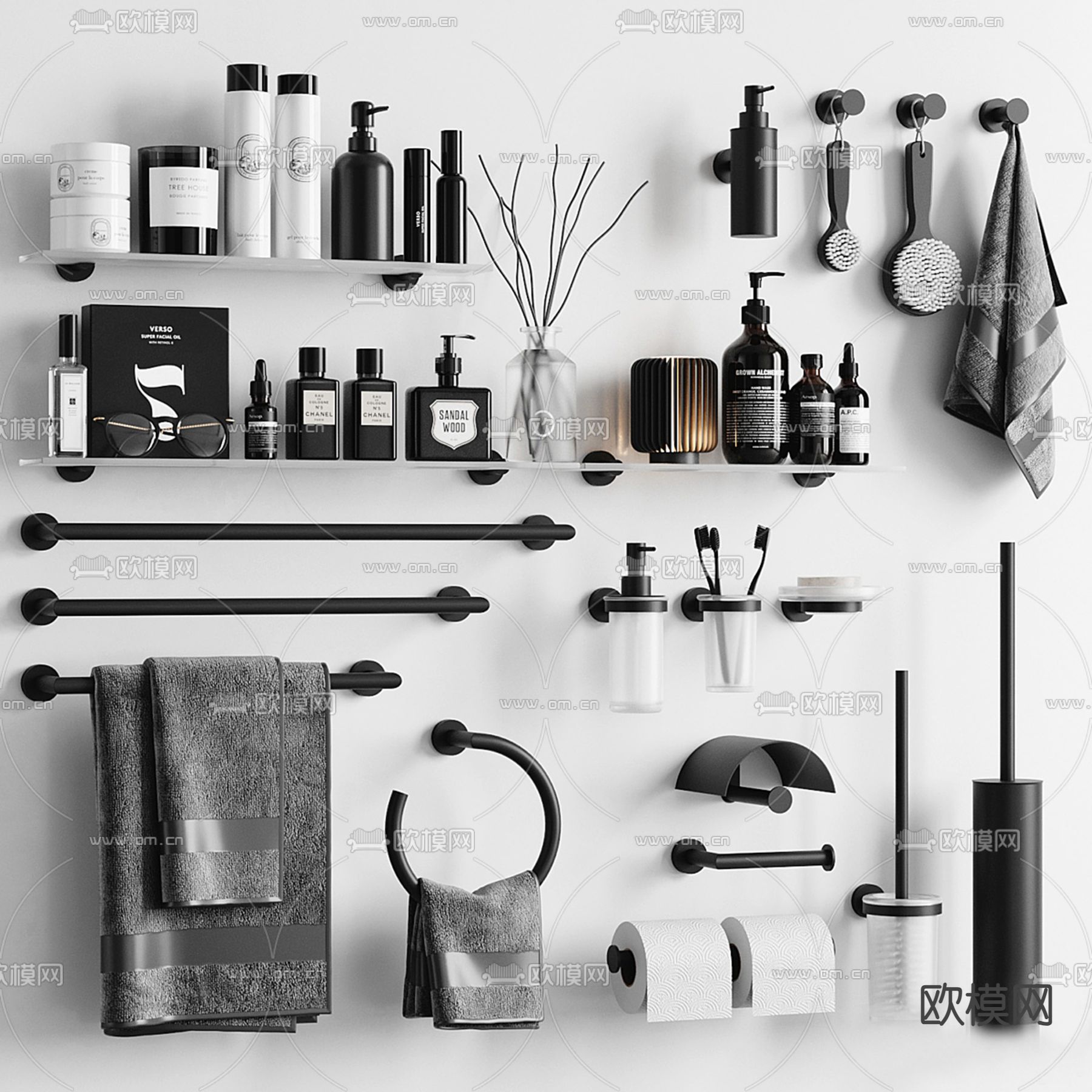 洗浴用品 毛巾 洗发水 护肤品3d模型下载