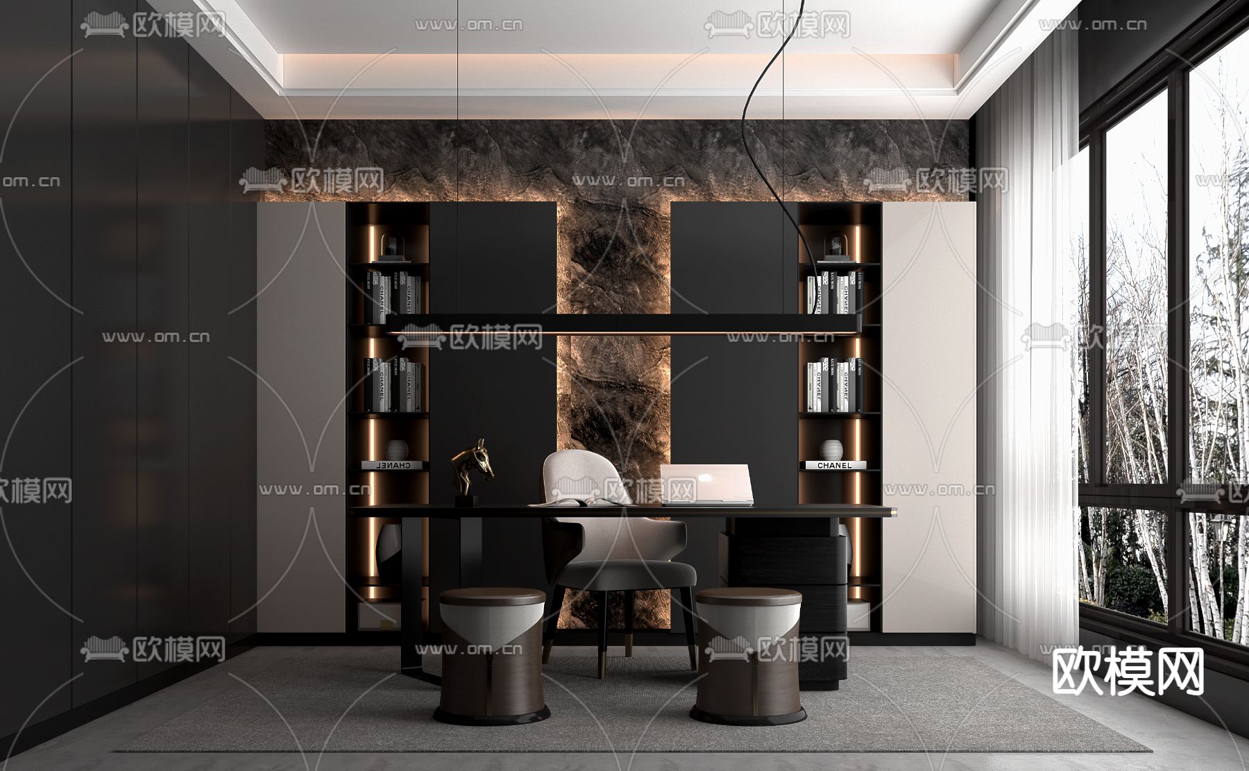 暗黑风书房3d模型下载