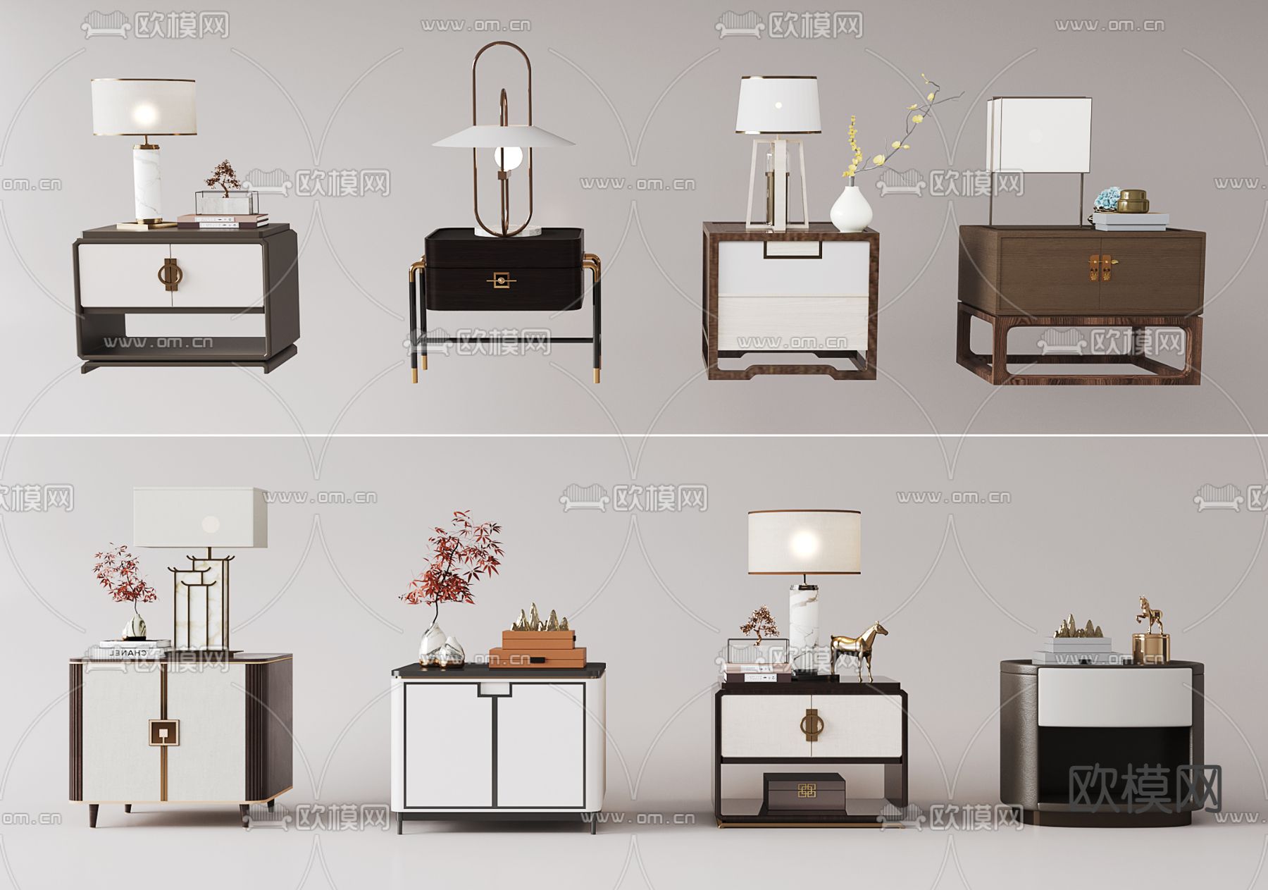 新中式床头柜3d模型下载