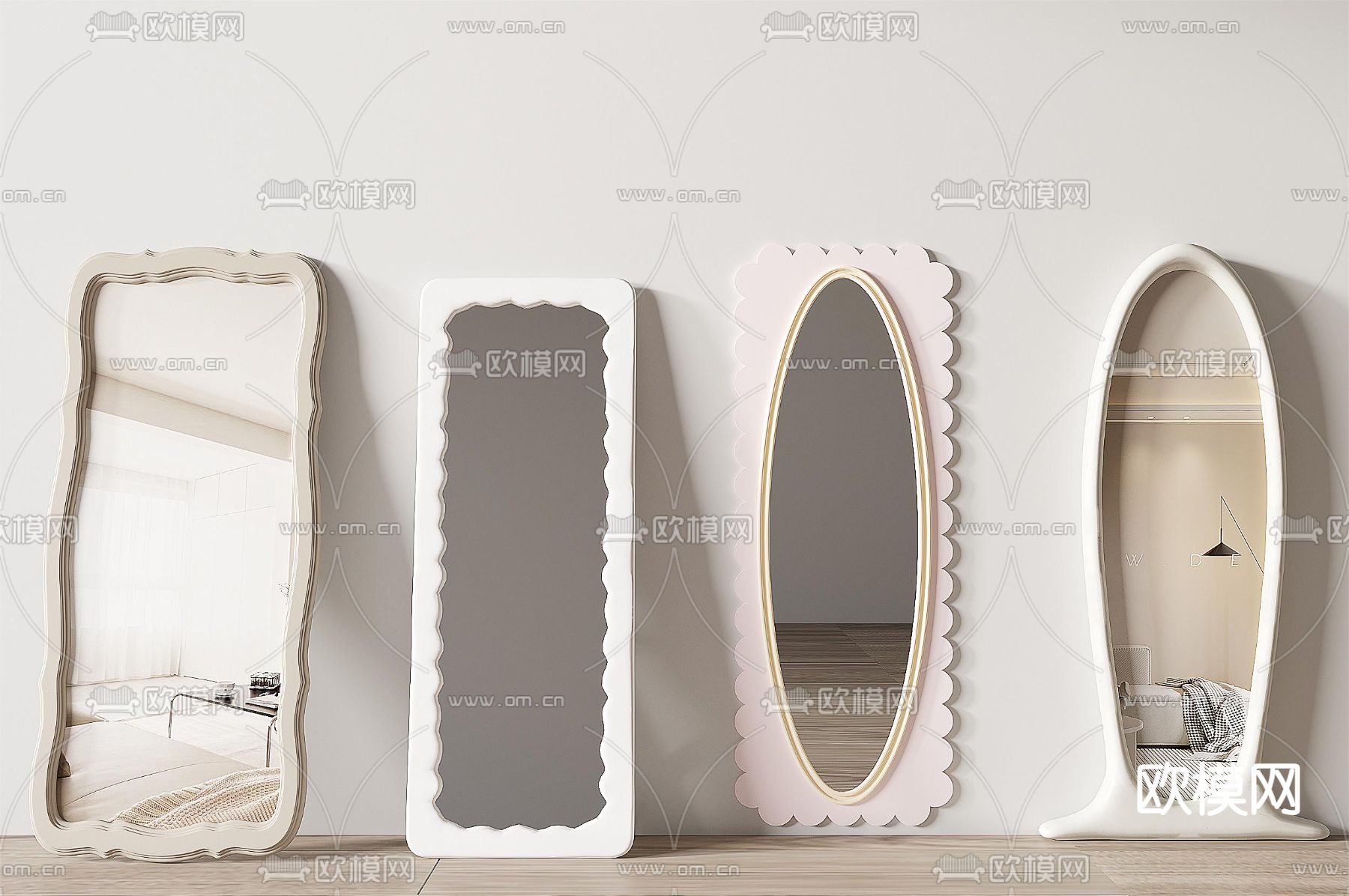 奶油风镜子 全身镜 穿衣镜 落地镜3d模型下载
