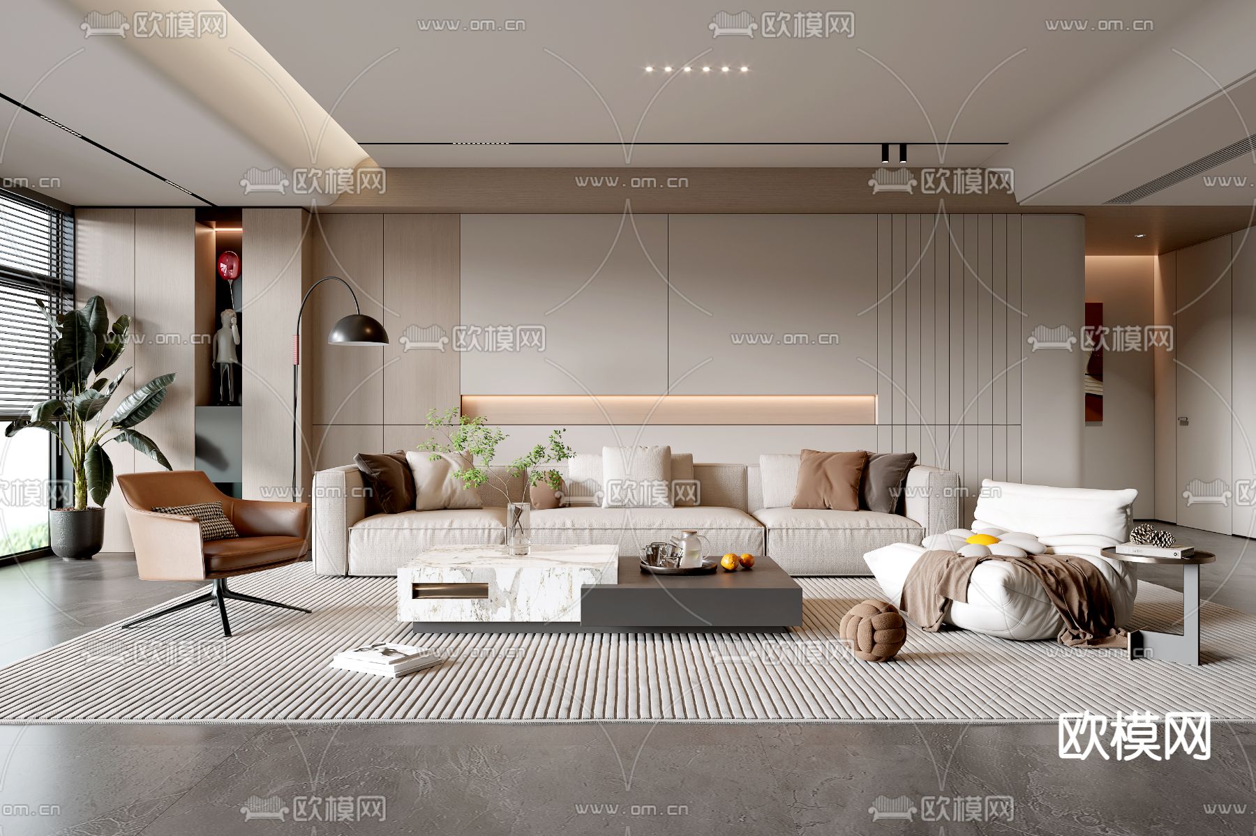 现代客厅3d模型下载