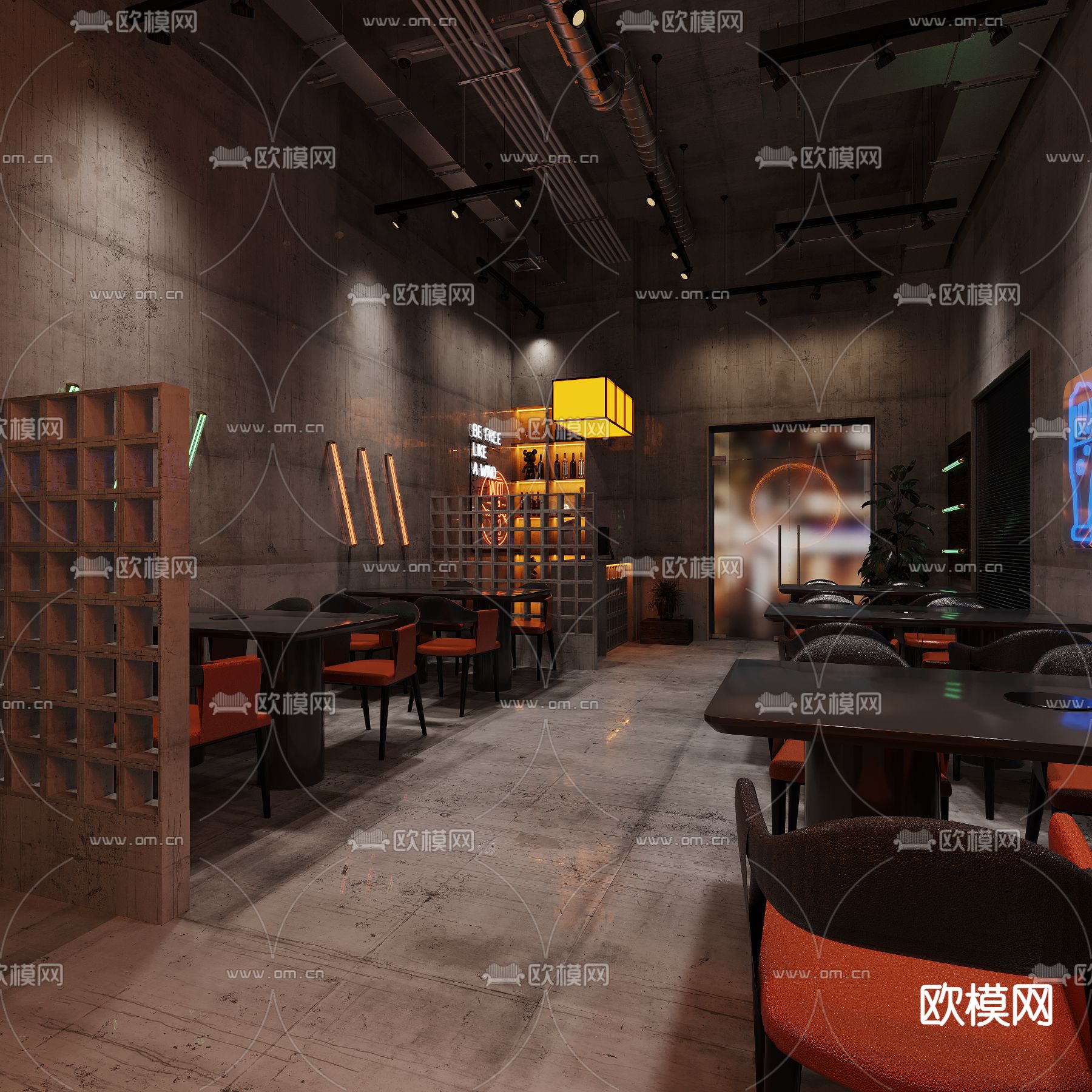工业风火锅店 火锅餐厅3d模型下载（渲染图1）