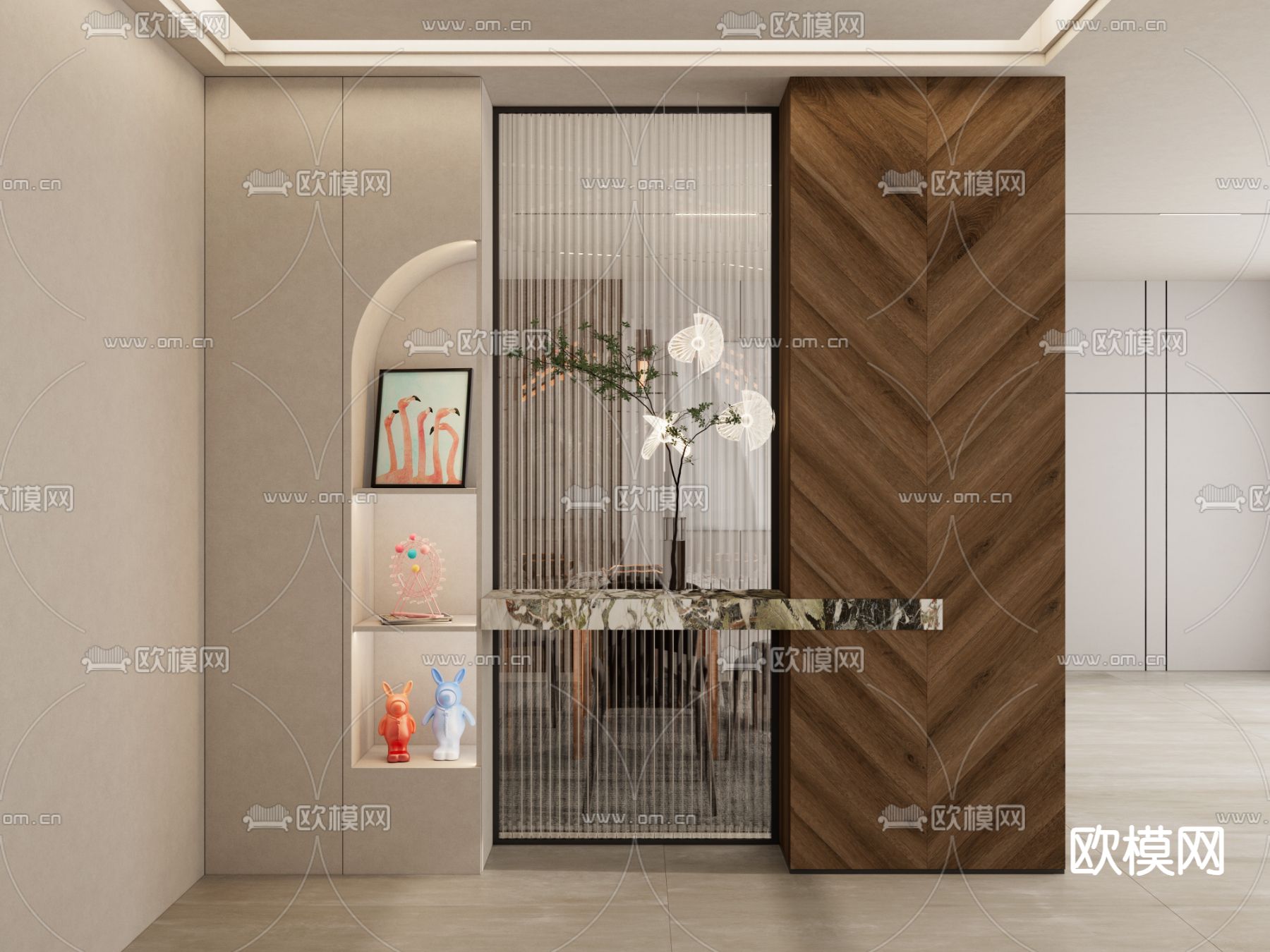 玄关隔断 玻璃屏风3d模型下载（渲染图1）