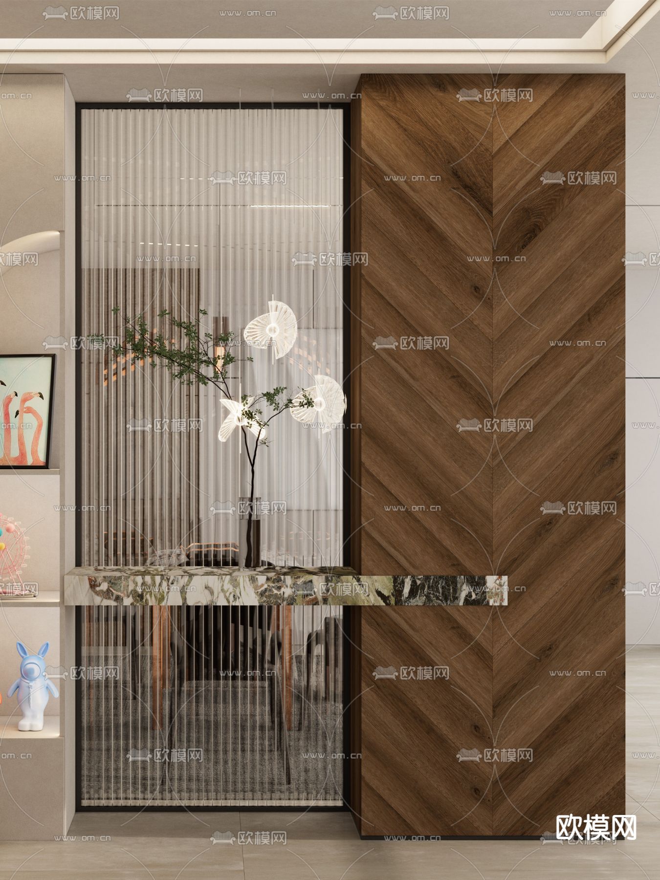 玄关隔断 玻璃屏风3d模型下载（渲染图3）