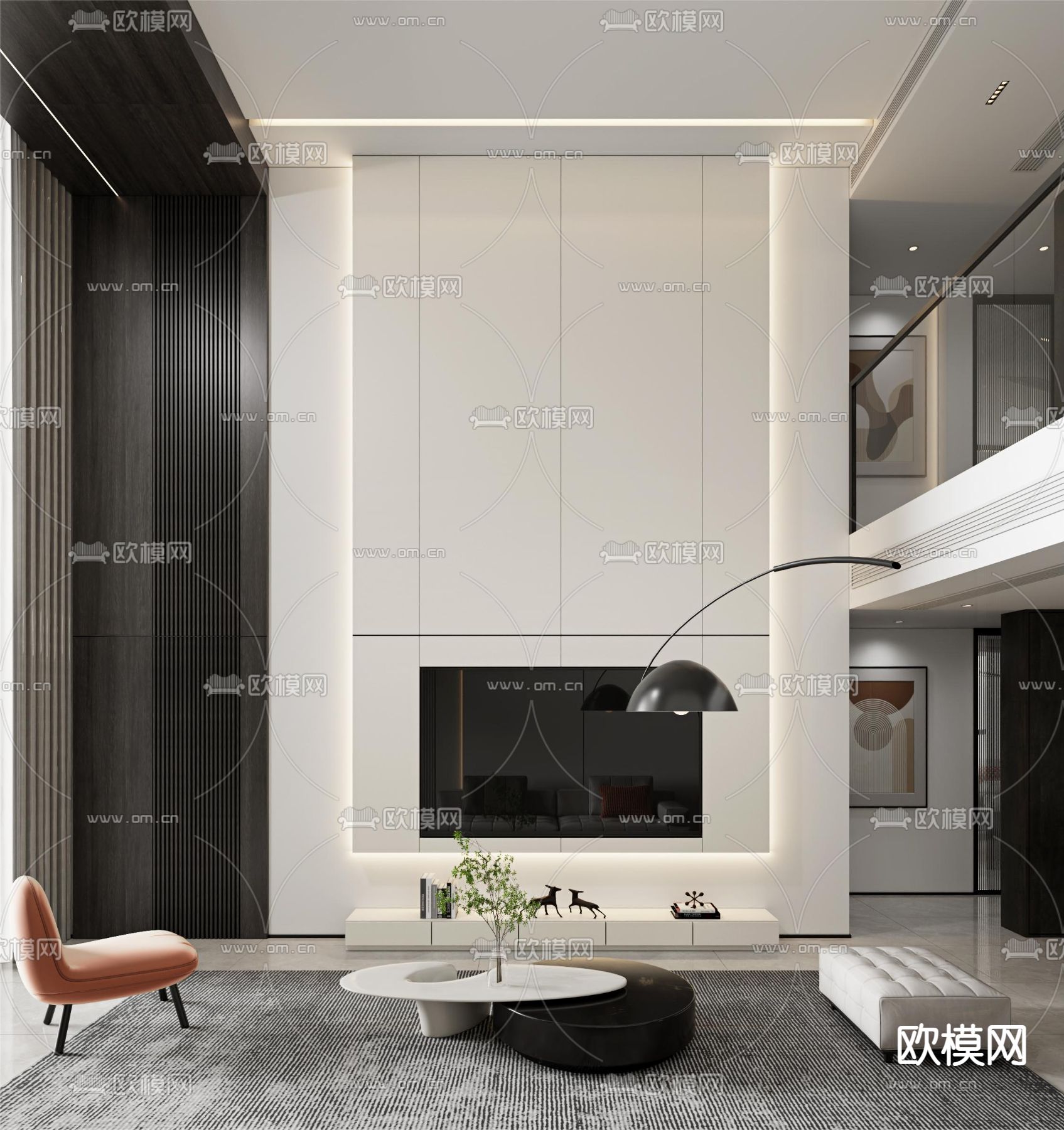 别墅客厅 别墅中空3d模型下载（渲染图2）