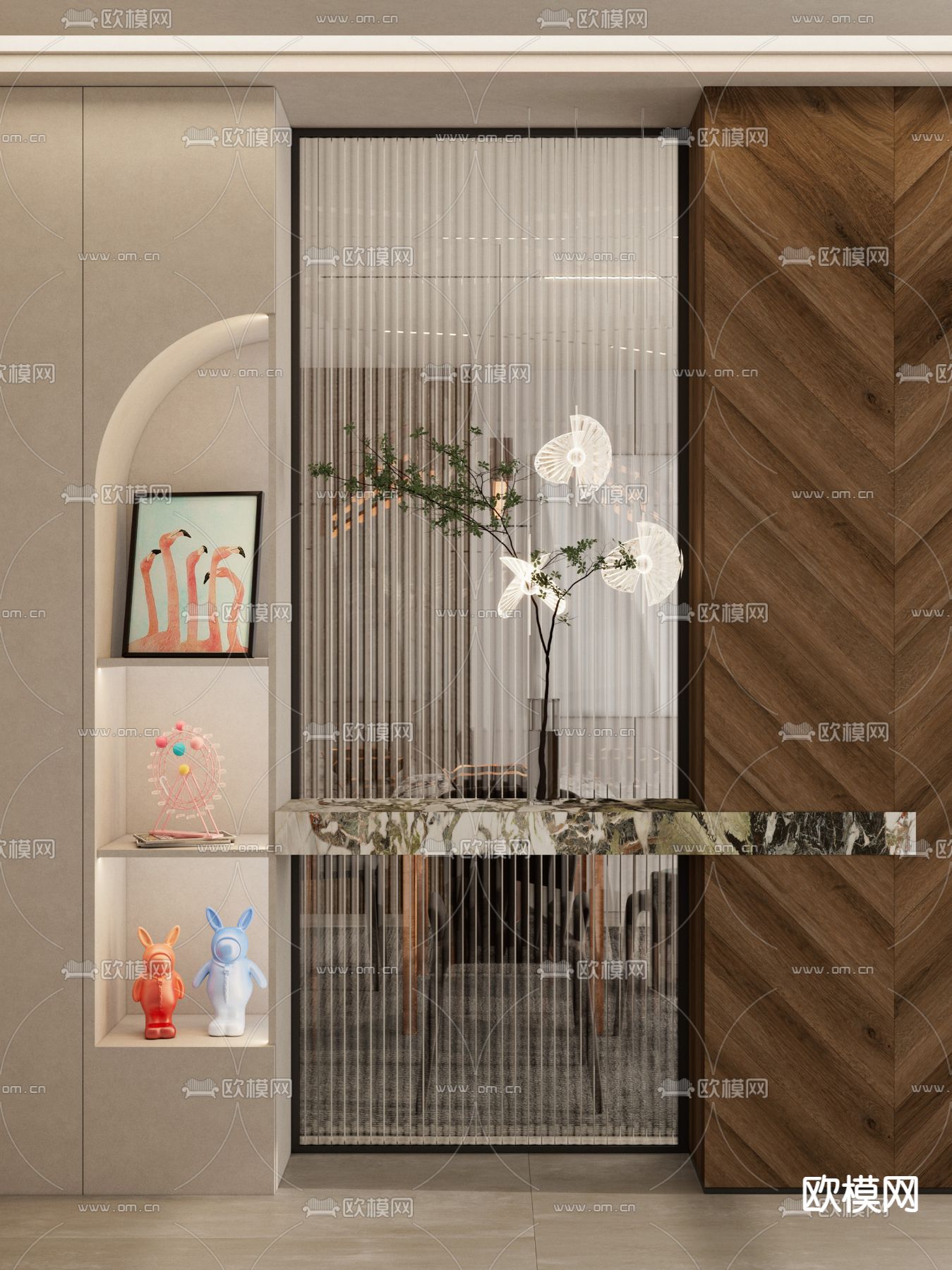 玄关隔断 玻璃屏风3d模型下载（渲染图2）