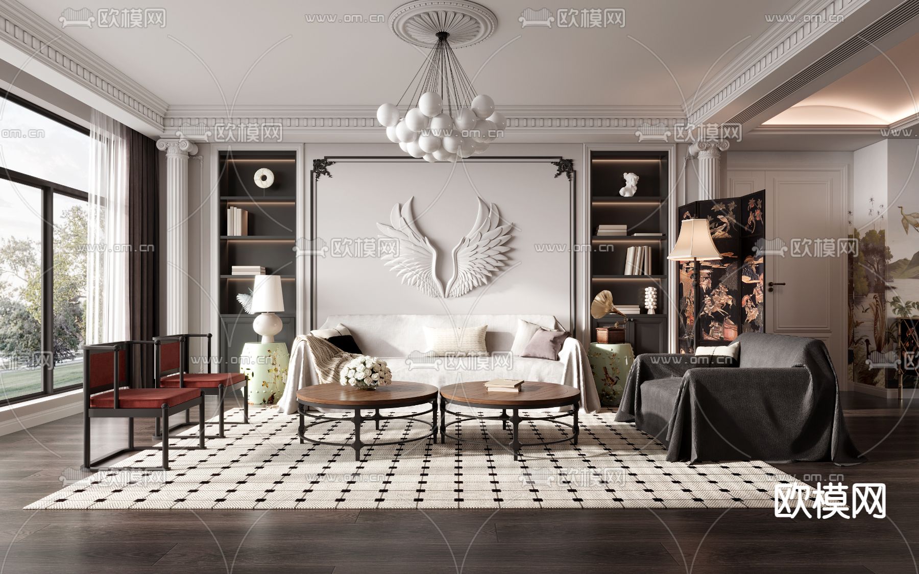 法式客厅3d模型下载