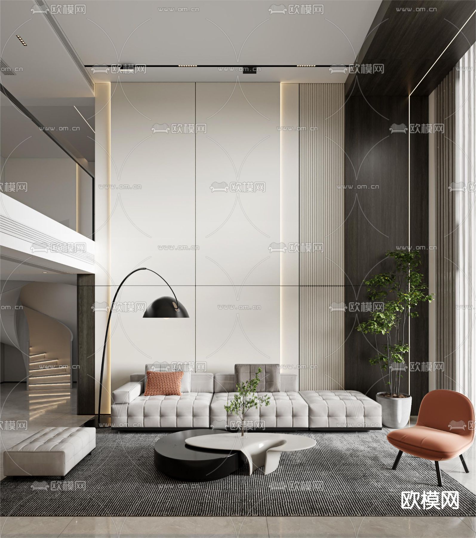 别墅客厅 别墅中空3d模型下载（渲染图1）