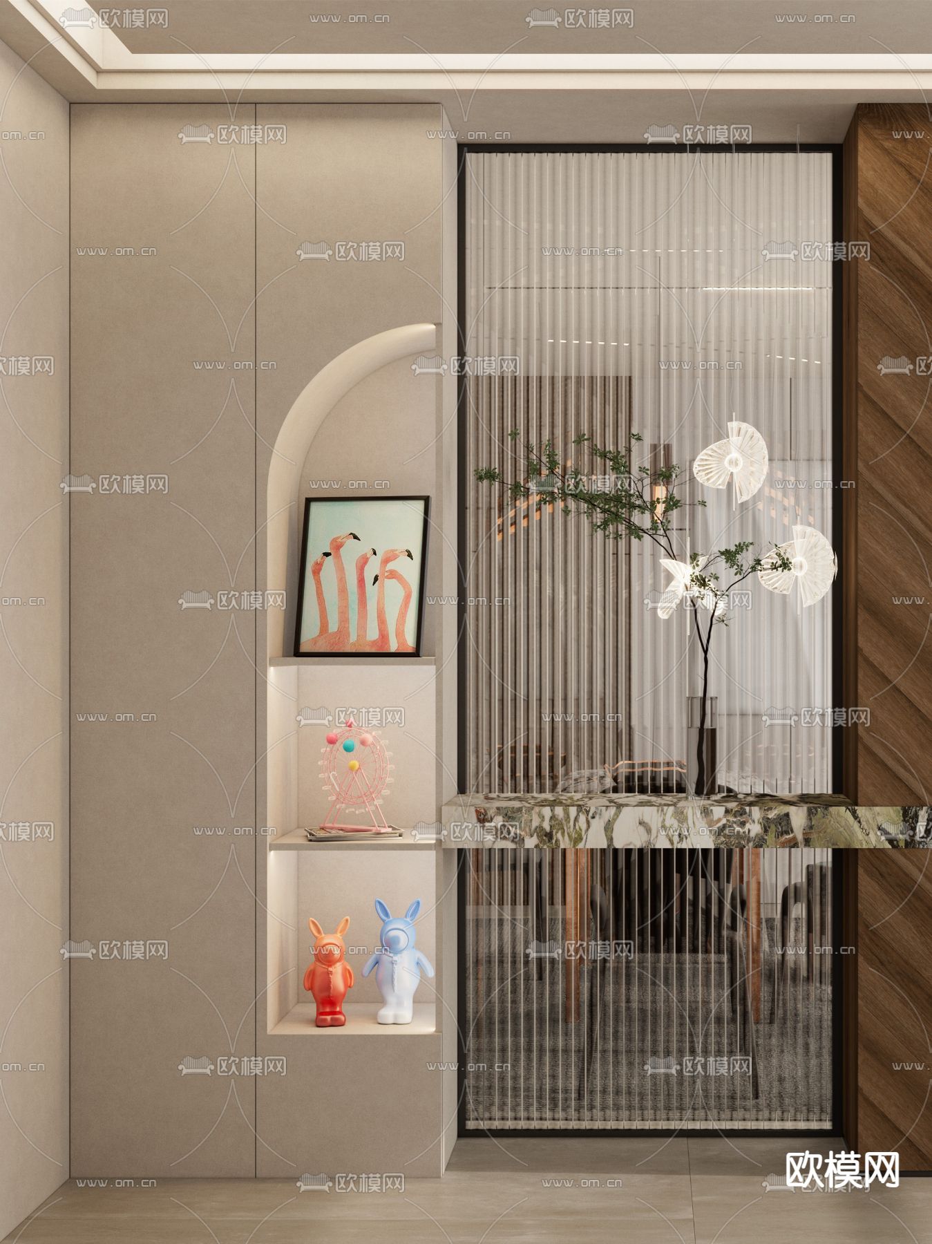 玄关隔断 玻璃屏风3d模型下载（渲染图4）