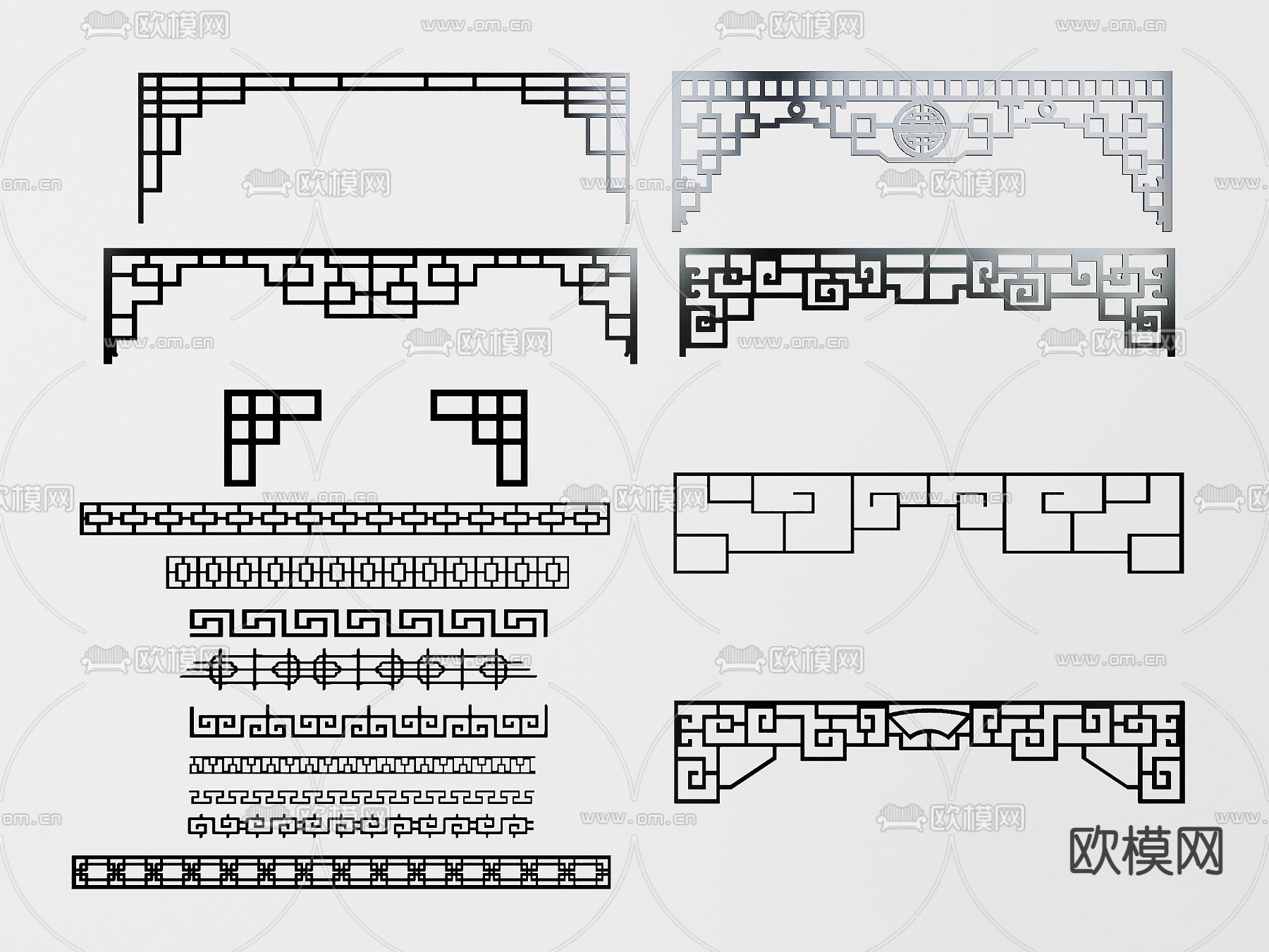 中式花格 窗花 雕花垭口3d模型下载