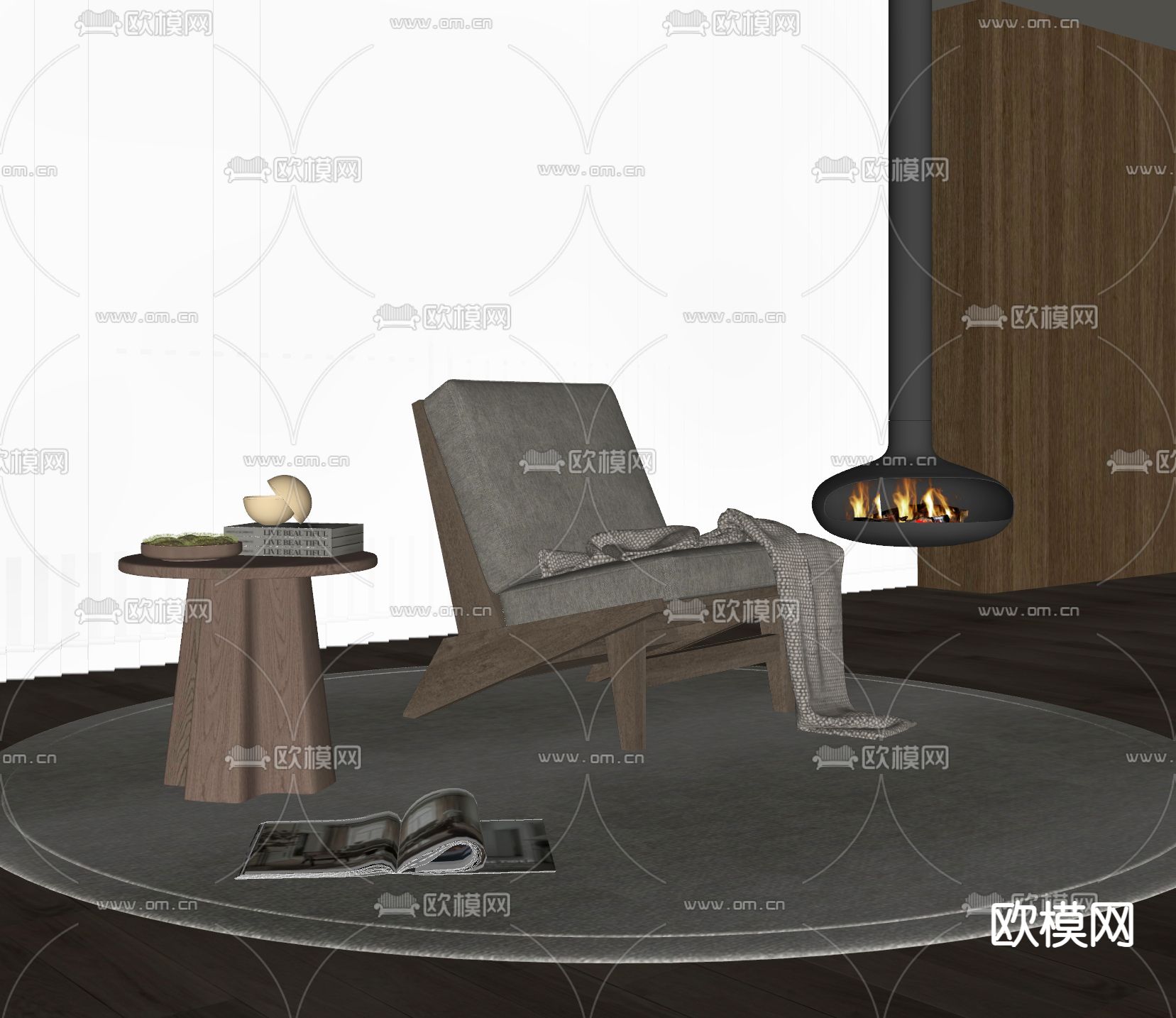 现代休闲椅su模型下载（渲染图1）