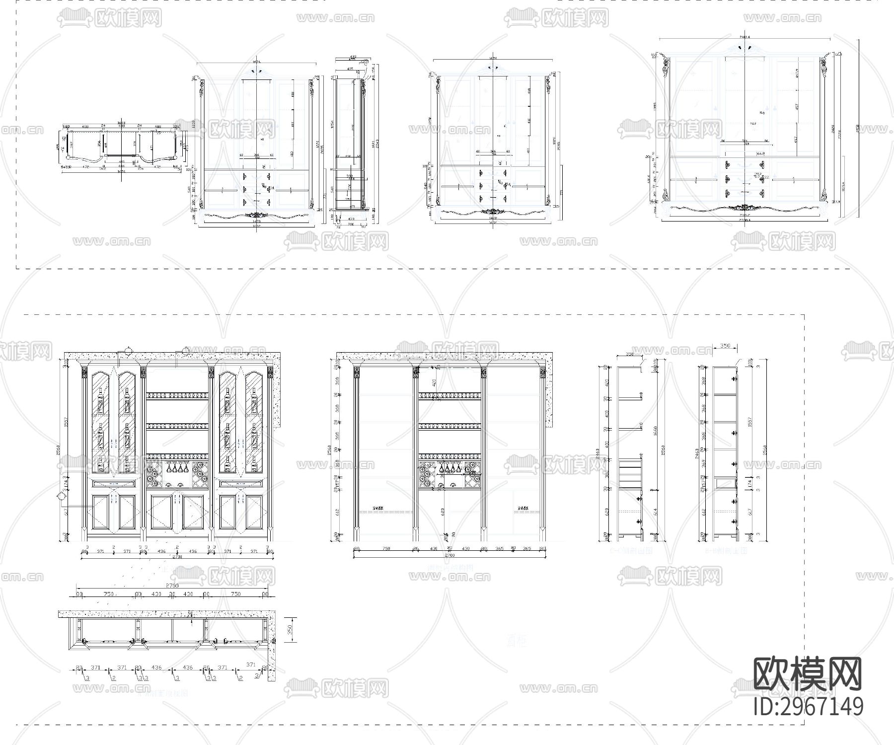 30款实木酒柜cad图库下载（渲染图3）