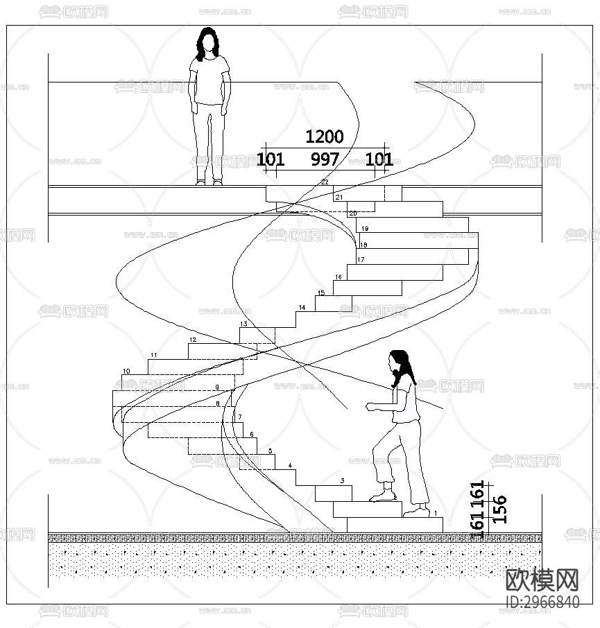 楼梯cad大样图下载（渲染图2）