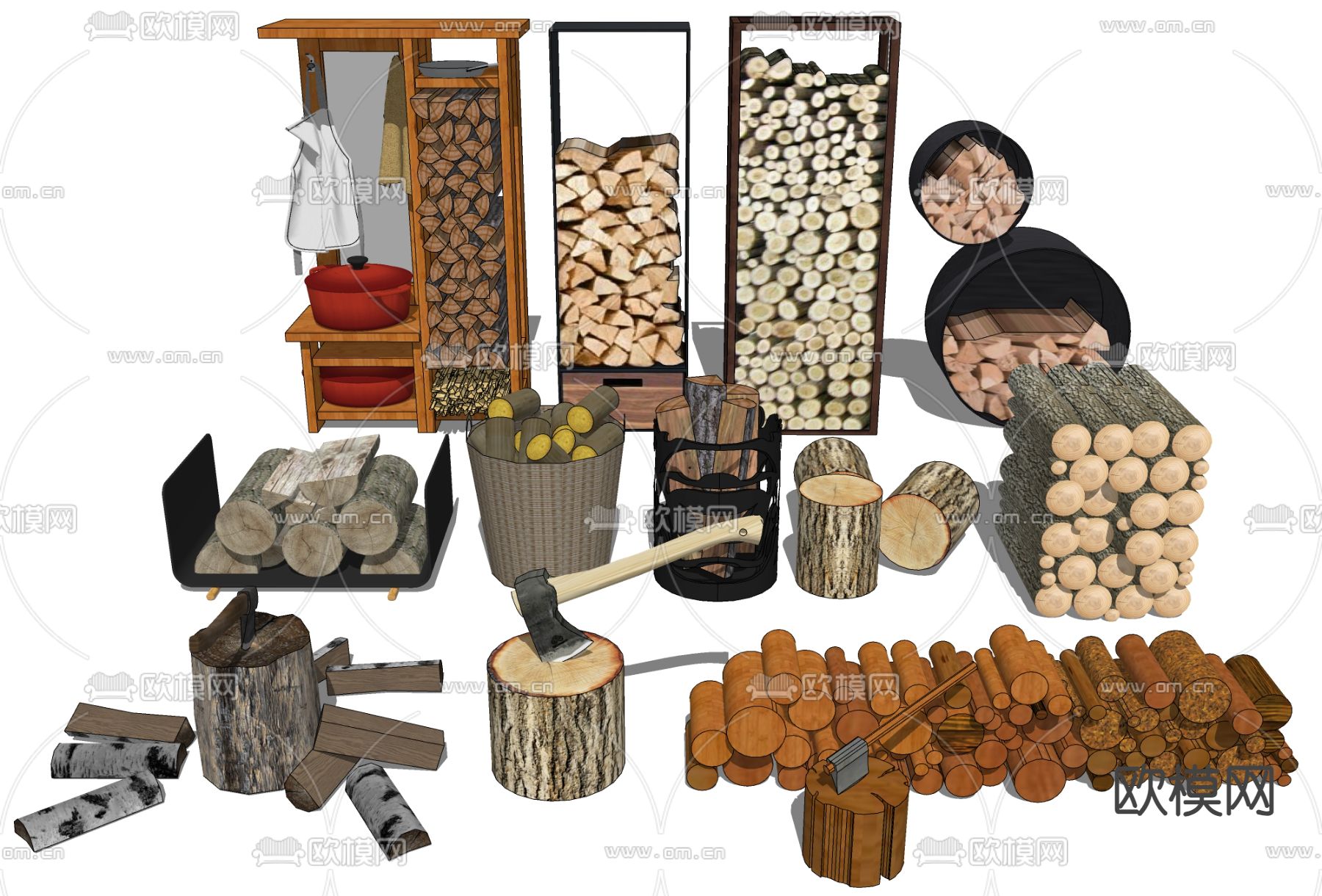 木材柴火 砍柴劈柴su模型下载（渲染图1）