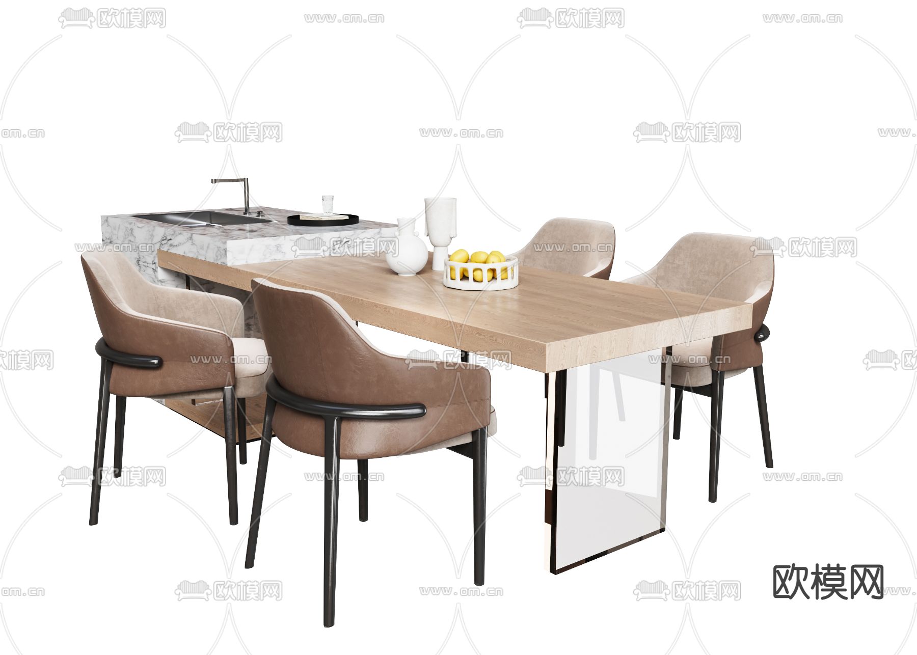 岛台餐桌椅3d模型下载