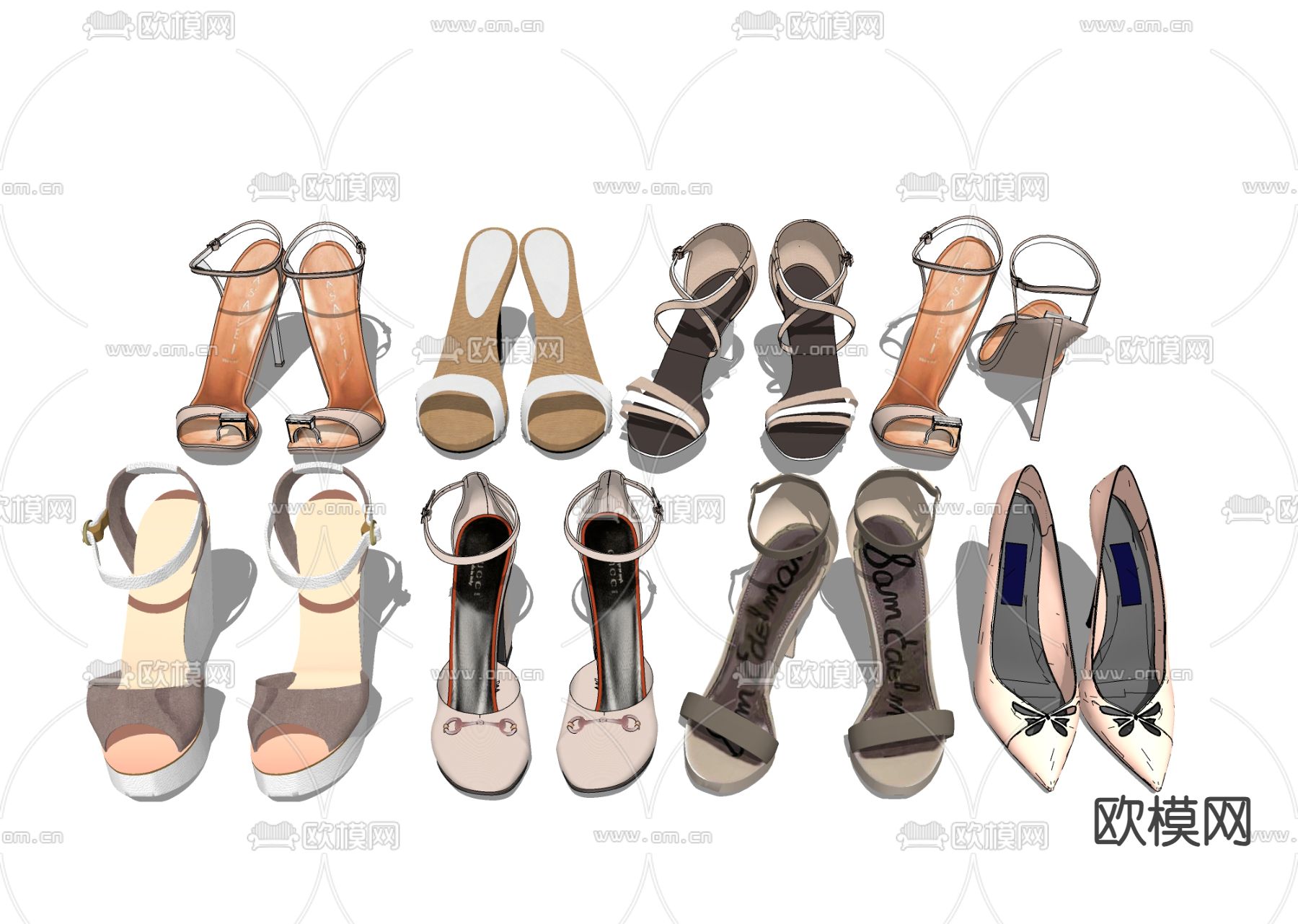 女士凉鞋 高跟鞋su模型下载（渲染图1）
