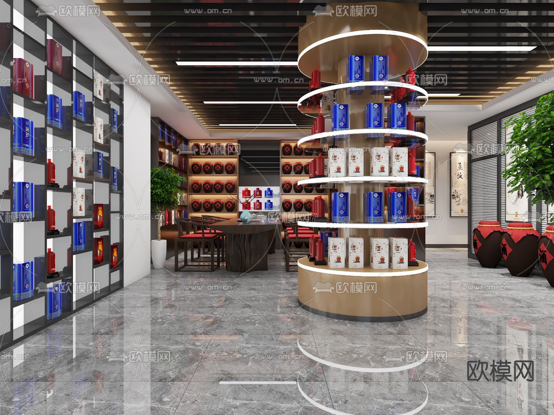 新中式烟酒店3d模型下载（渲染图1）