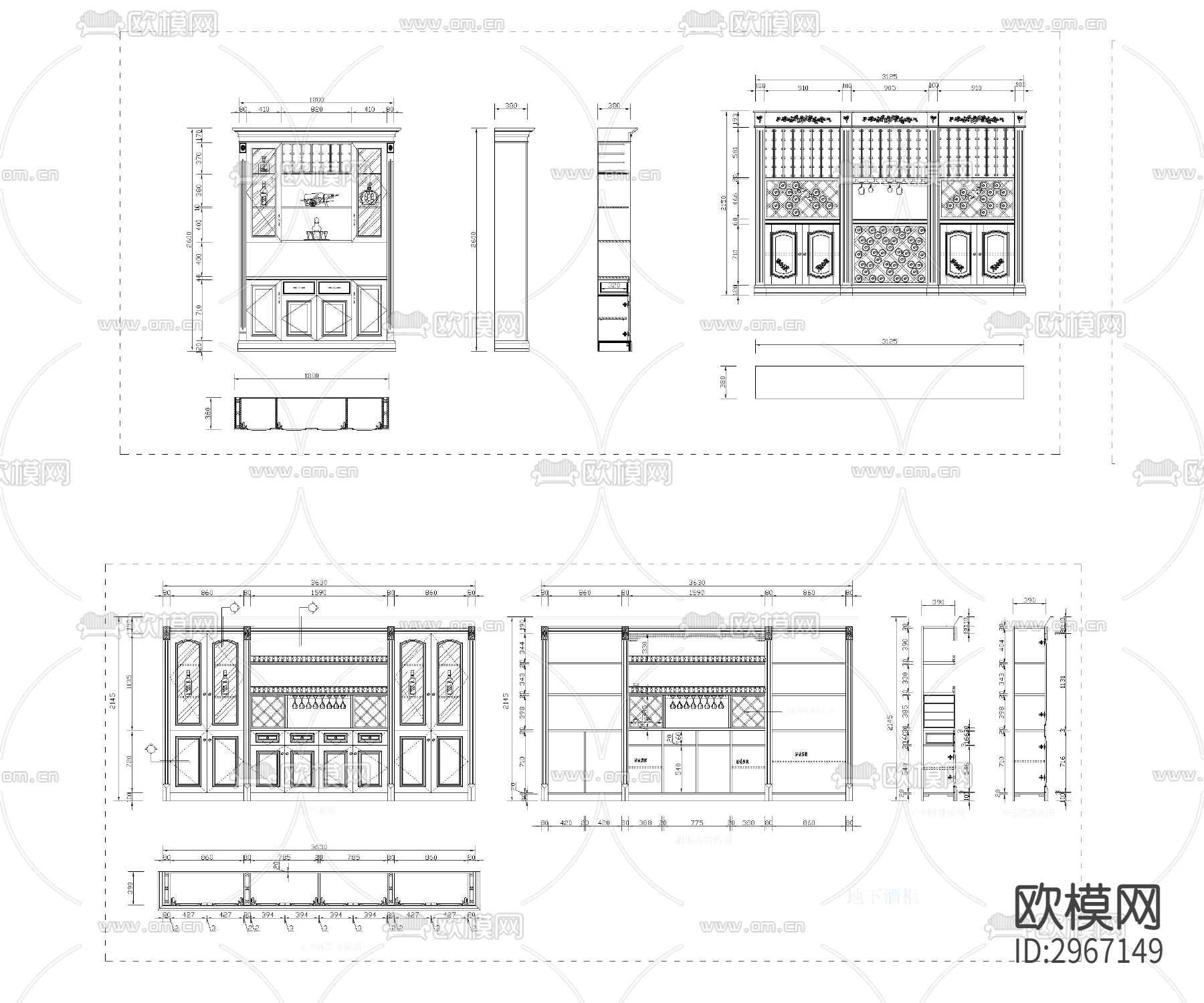 30款实木酒柜cad图库下载（渲染图5）