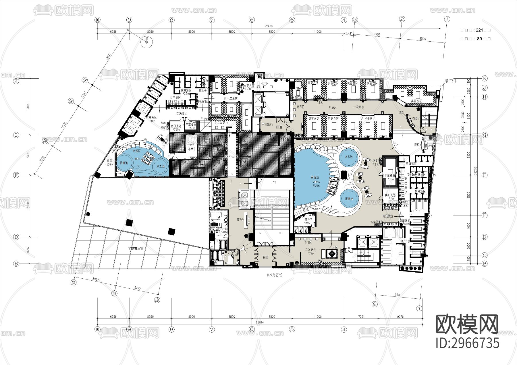 洗浴中心cad平面图下载