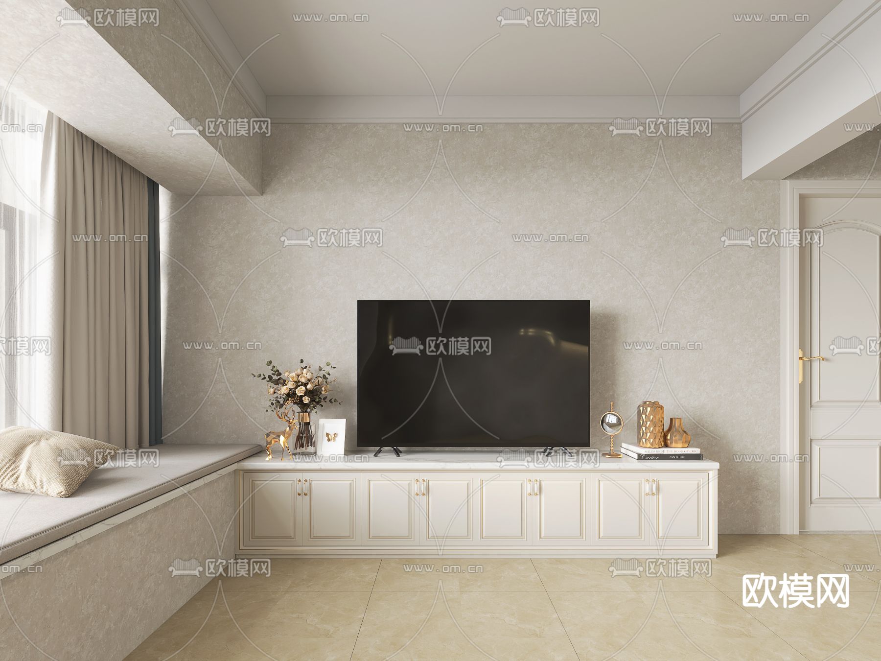 简欧电视柜免费3d模型下载