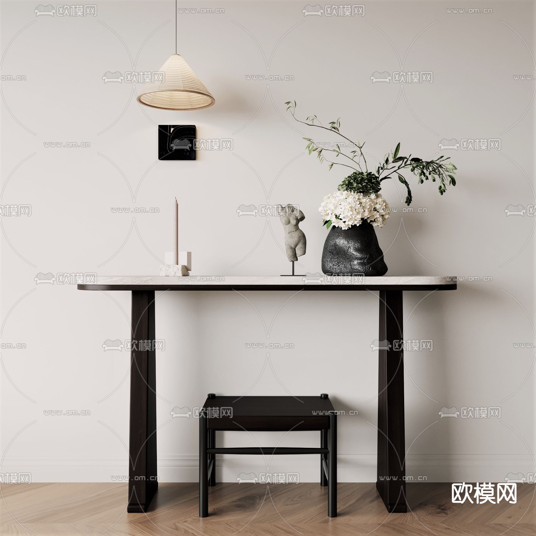 侘寂书桌椅su模型下载（渲染图2）