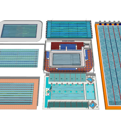  户外游泳池su模型 