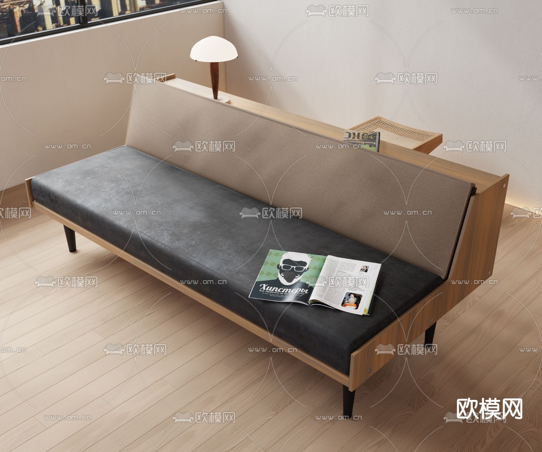 侘寂多人沙发 卡座沙发3d模型下载