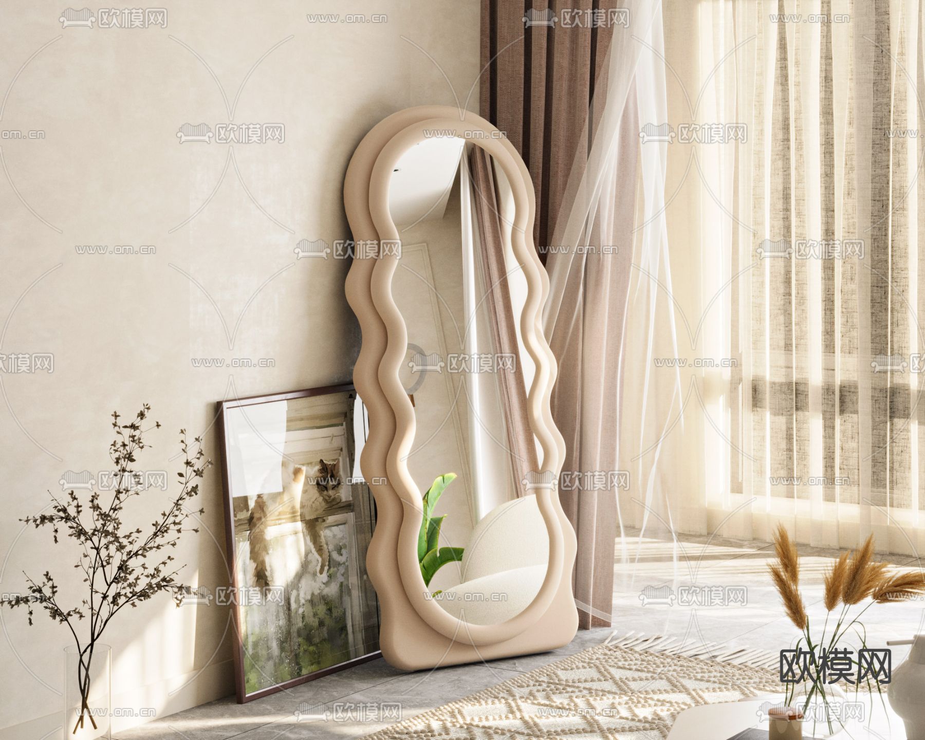 奶油风镜子 全身镜 穿衣镜3d模型下载