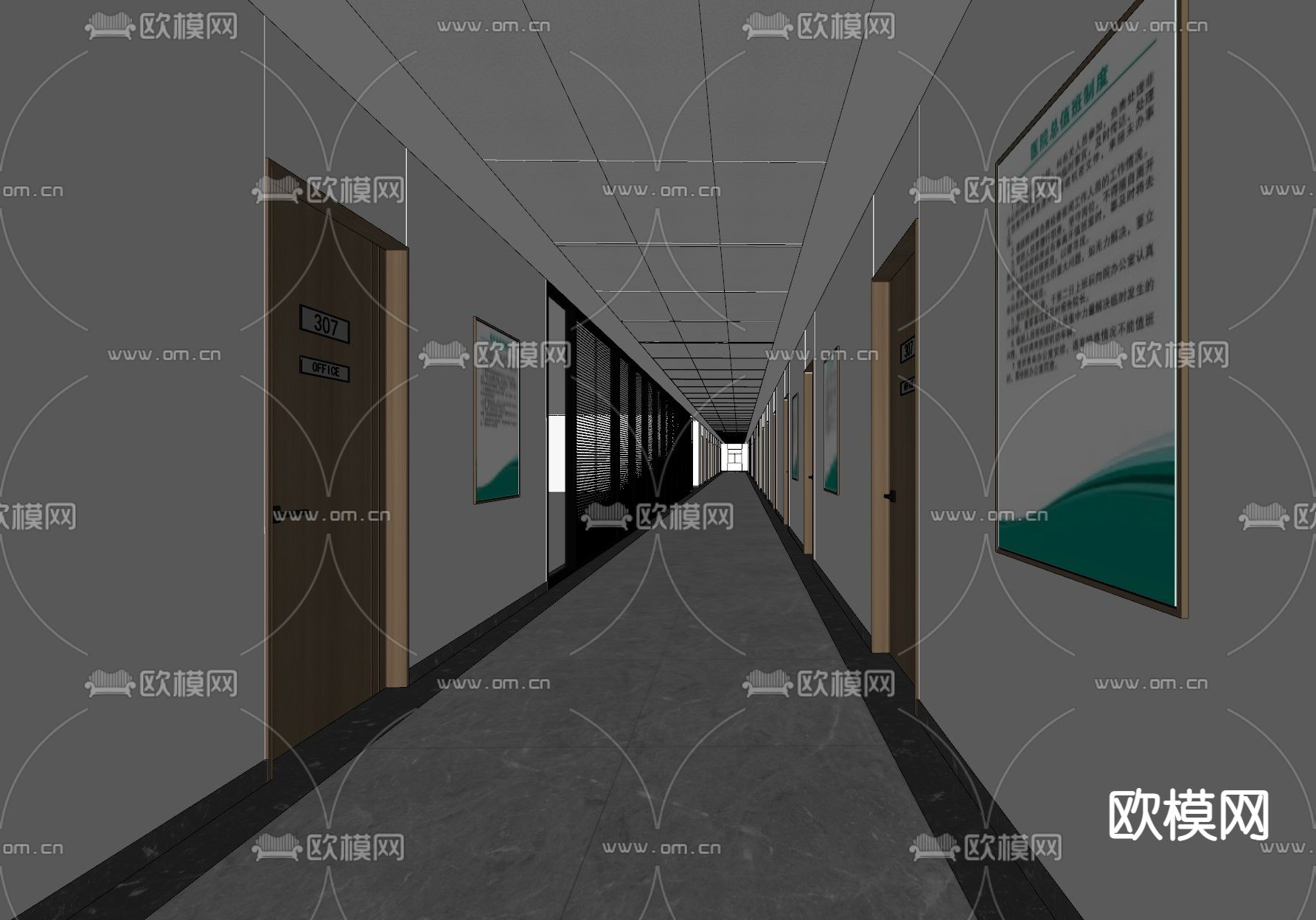 办公走廊su模型下载（渲染图1）