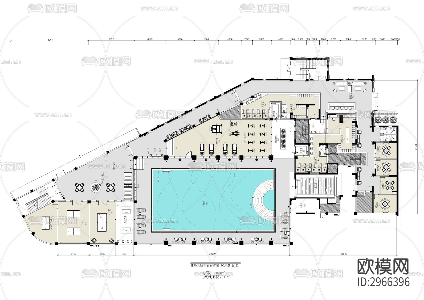 游泳健身会所cad平面图下载（渲染图2）