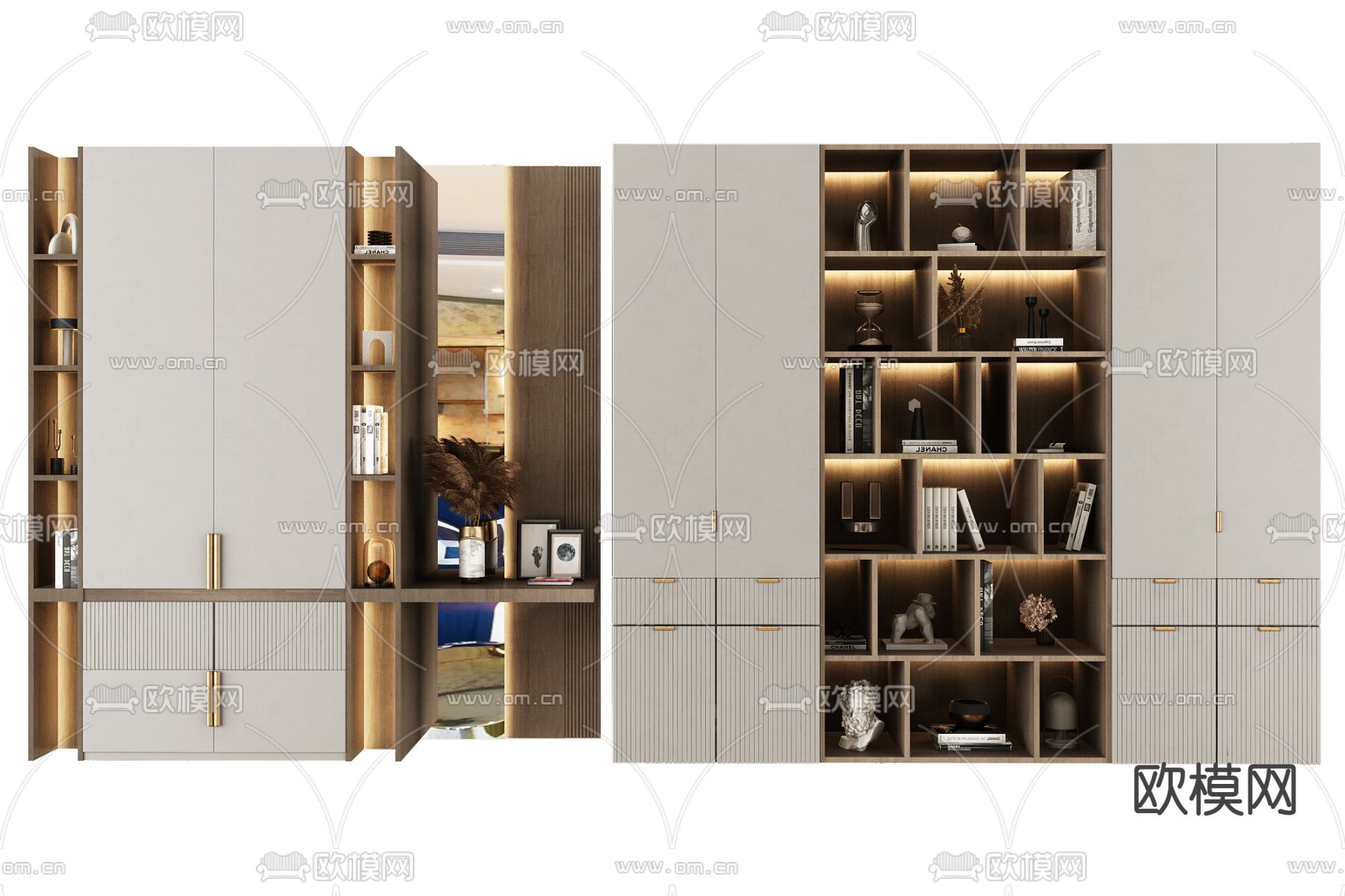 现代衣柜 书架3d模型下载